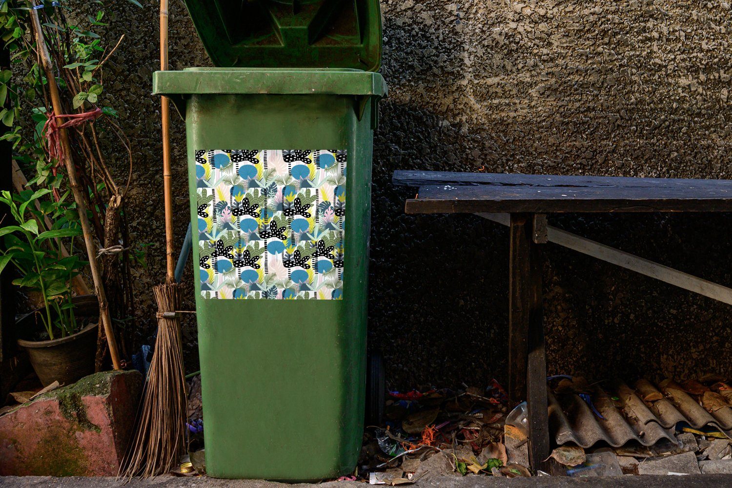 Mülleimer-aufkleber, MuchoWow Dschungel - Sticker, St), Pflanzen Wandsticker - Container, Abfalbehälter Mülltonne, (1 Abstrakt