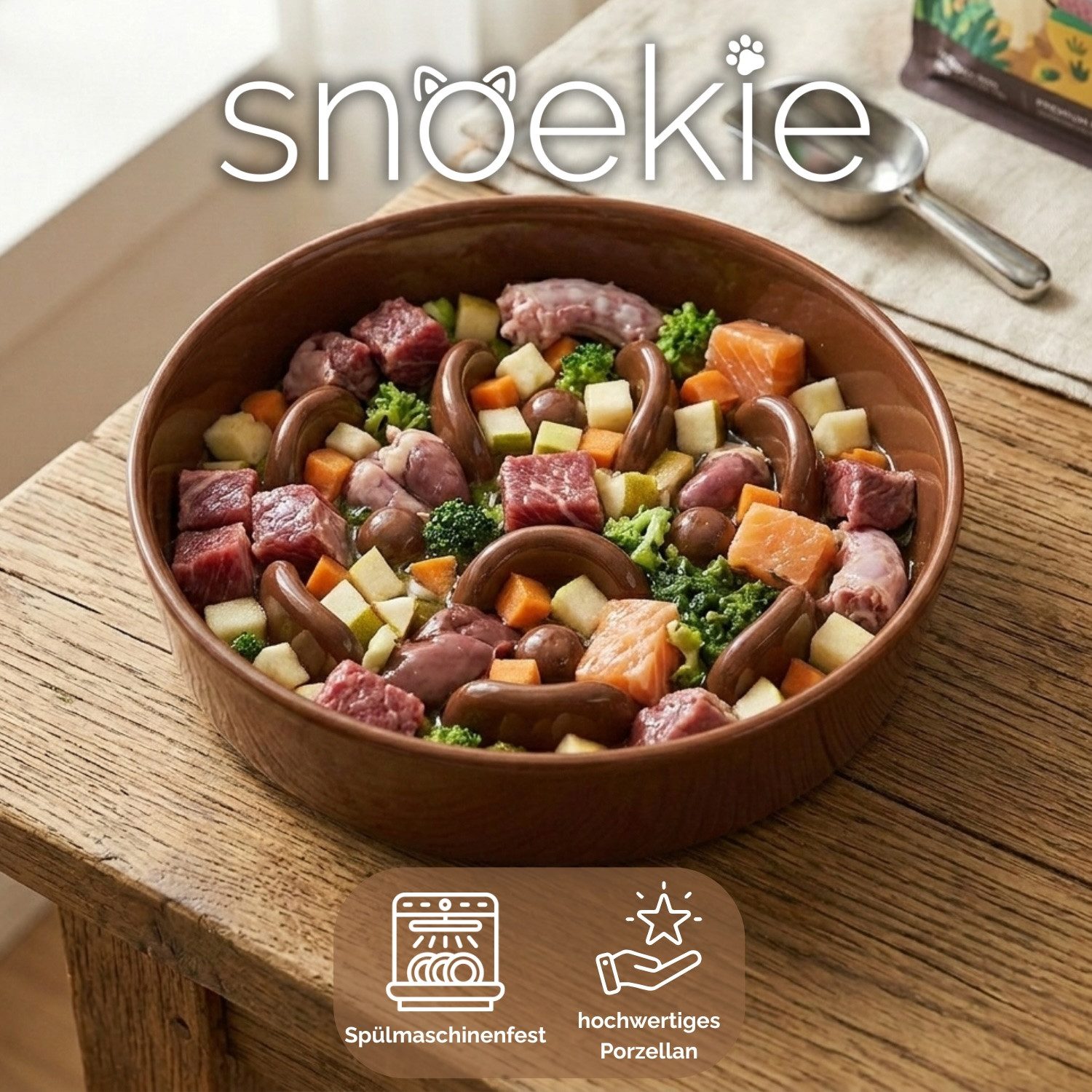 SNOEKIE Napf snoekie Porzellan Flacher Anti-Schling-Napf Hunde, Katzen 15×15×3.5cm