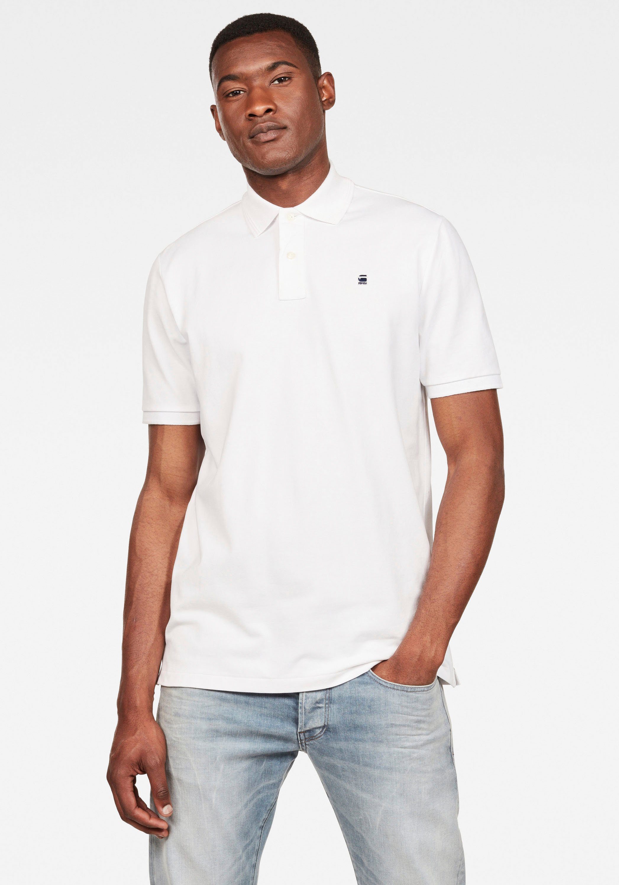 G-Star RAW Poloshirt Dunda Polo Logostickerei auf der Brust weiß