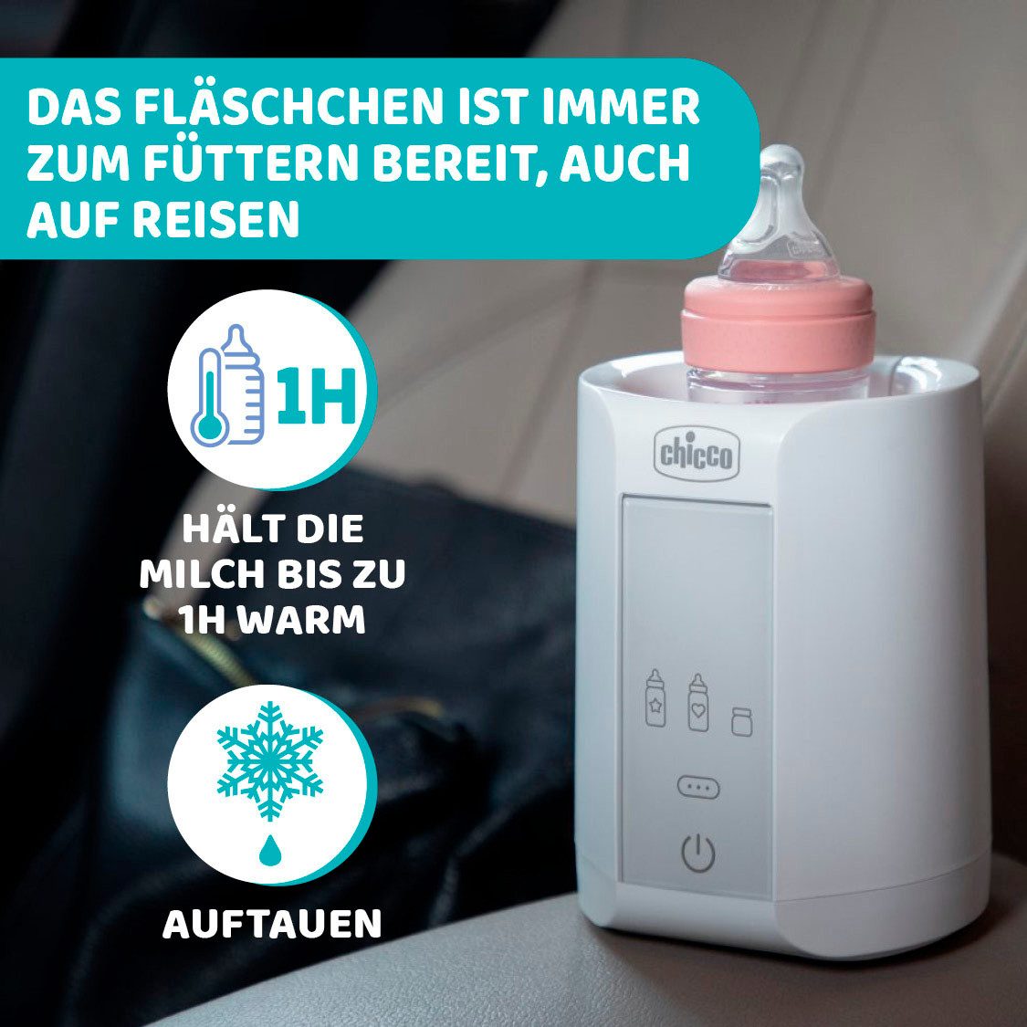 Chicco Flaschenwärmer Zuhause/Unterwegs, inkl. Adapter für das Auto – Bild 5 von 5