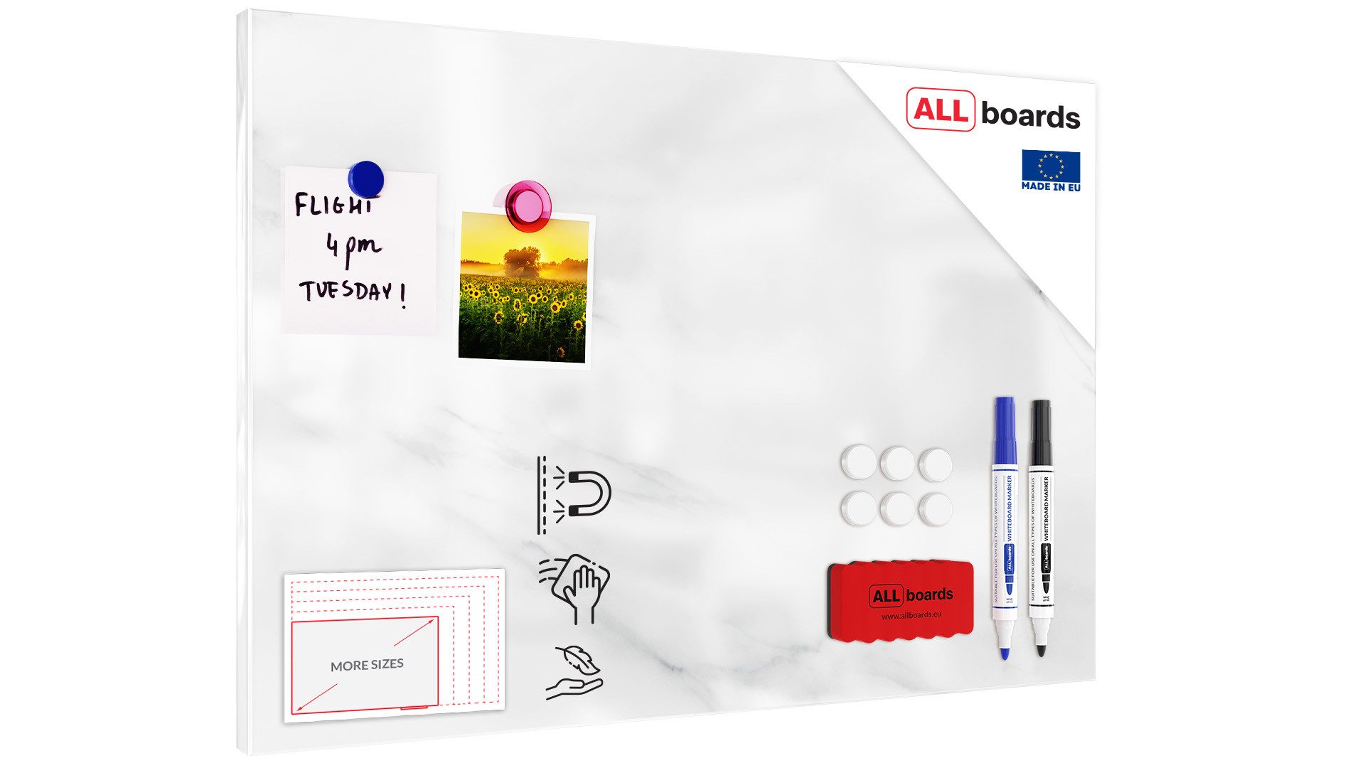 ALLboards Magnettafel Metallische Magnettafel WEISSER MARMOR MetalBoards Memoboard