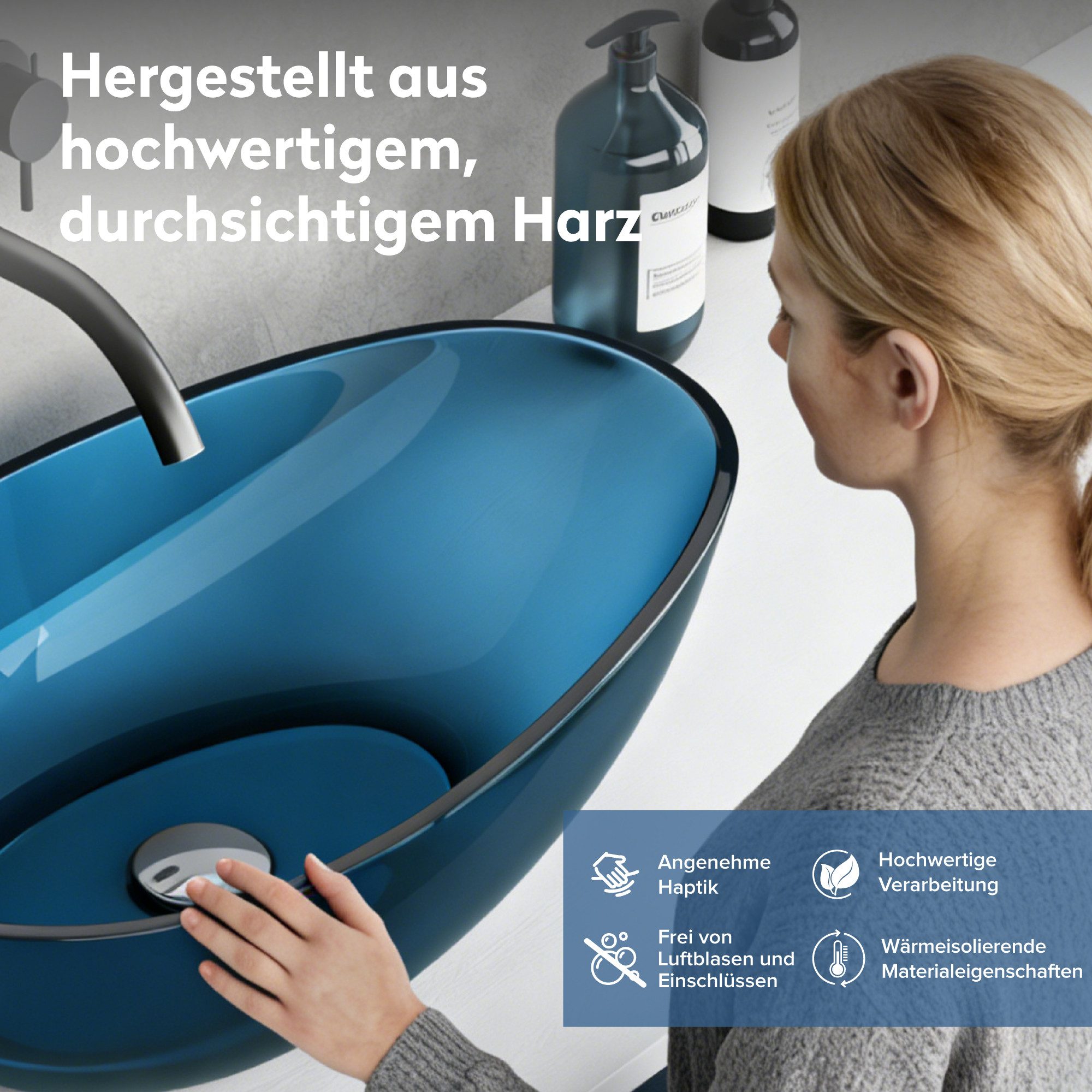doporro Waschbecken Aufsatzwaschbecken Waschtisch Hängewaschschale Oval Col809, antibakteriell und leicht zu reinigen, hochwertiges Material