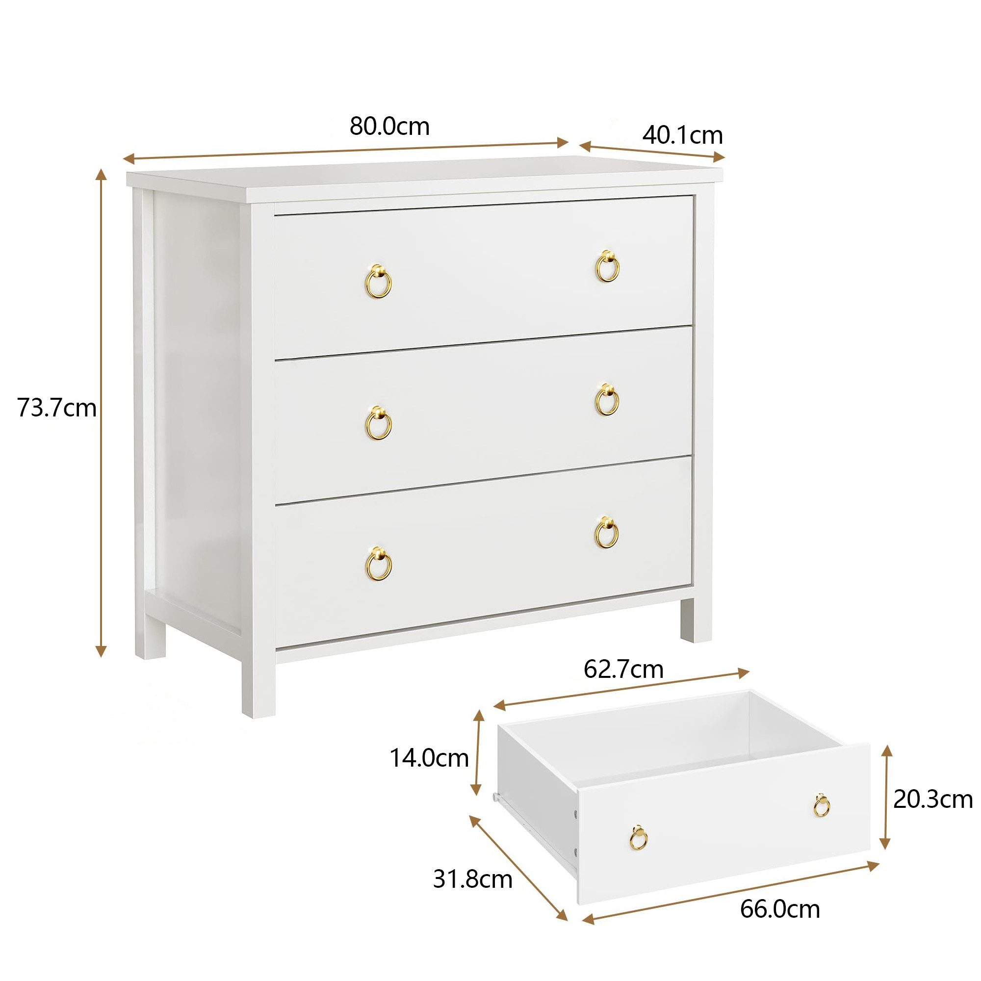 GarveeMore Kommode Kommode mit 3 Schubladen glatte Front Schubkastenkommode Nachtkommode, Sideboard Anrichte Moderne Mini-Kommode einfache Montage Stauraum