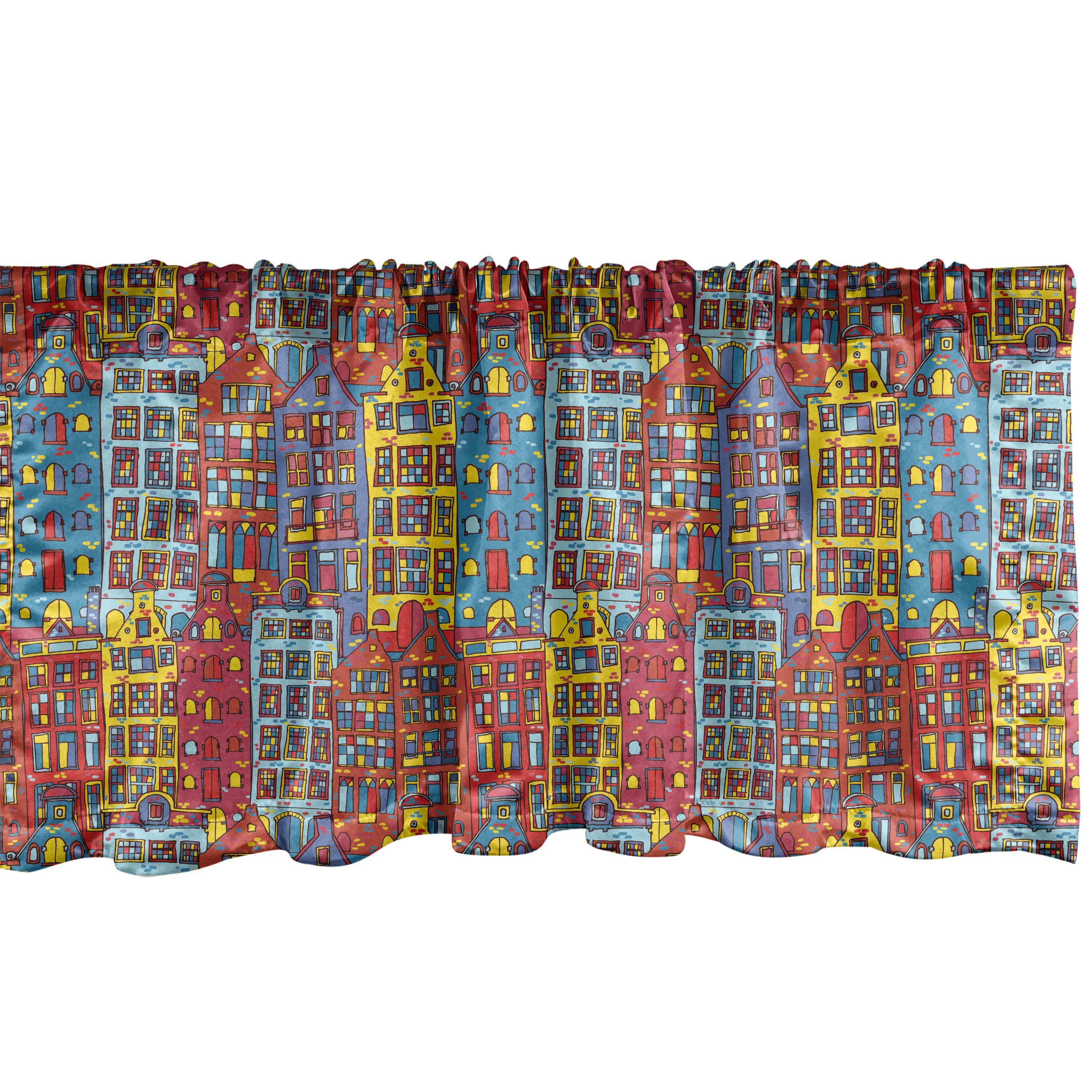 Scheibengardine Vorhang Volant für Küche Schlafzimmer Dekor mit Stangentasche, Abakuhaus, Microfaser, Karikatur Sketch Amsterdam
