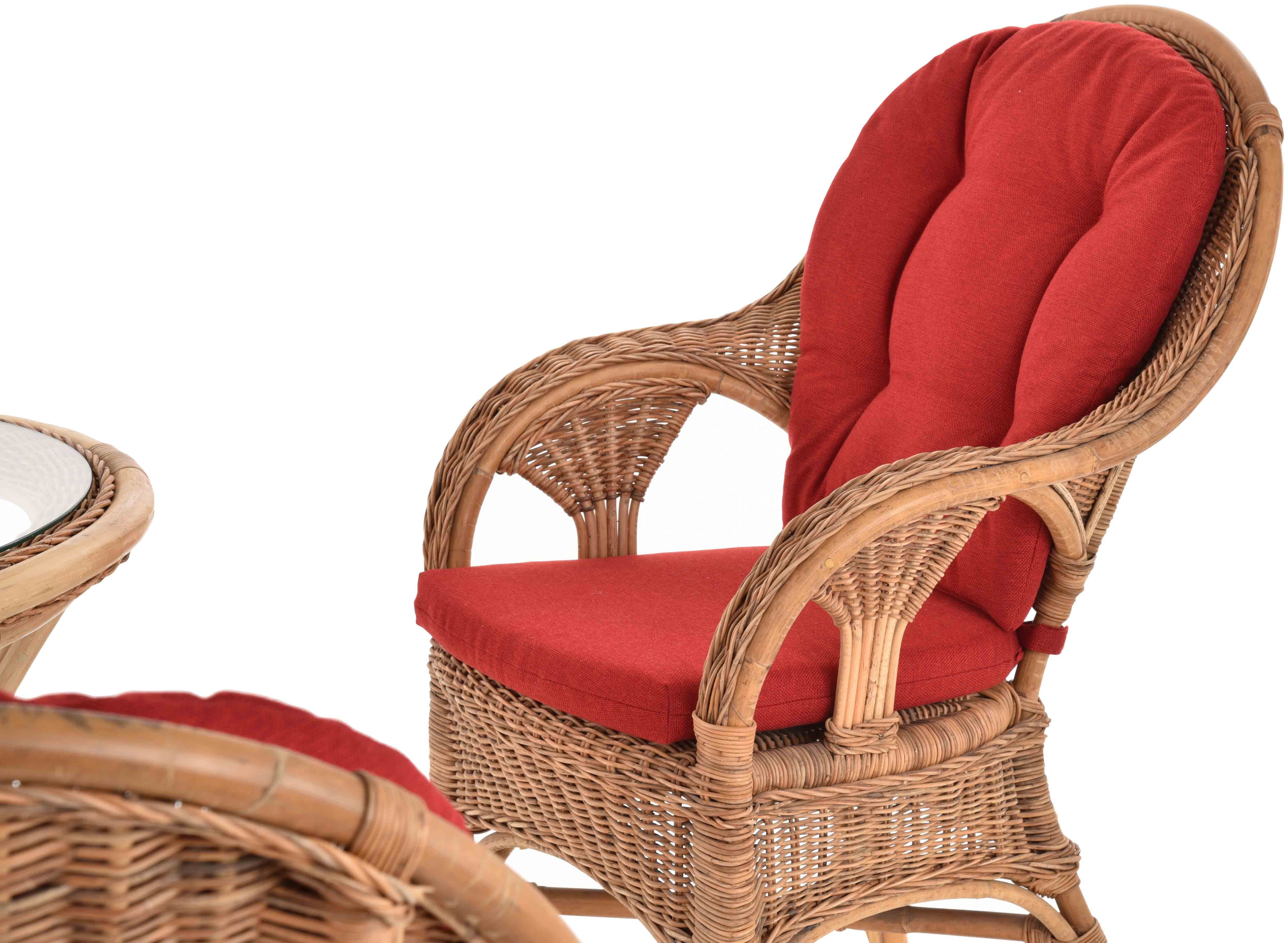 Krines Home Sitzgruppe Rattan Wintergartenset Palm Wintergarten Garnitur Natur Rattanset, (5-tlg., 4x Sessel, 1x Tisch mit Ablage unter der Glasplatte), Rattangruppe Rattanmöbel 5-teilig