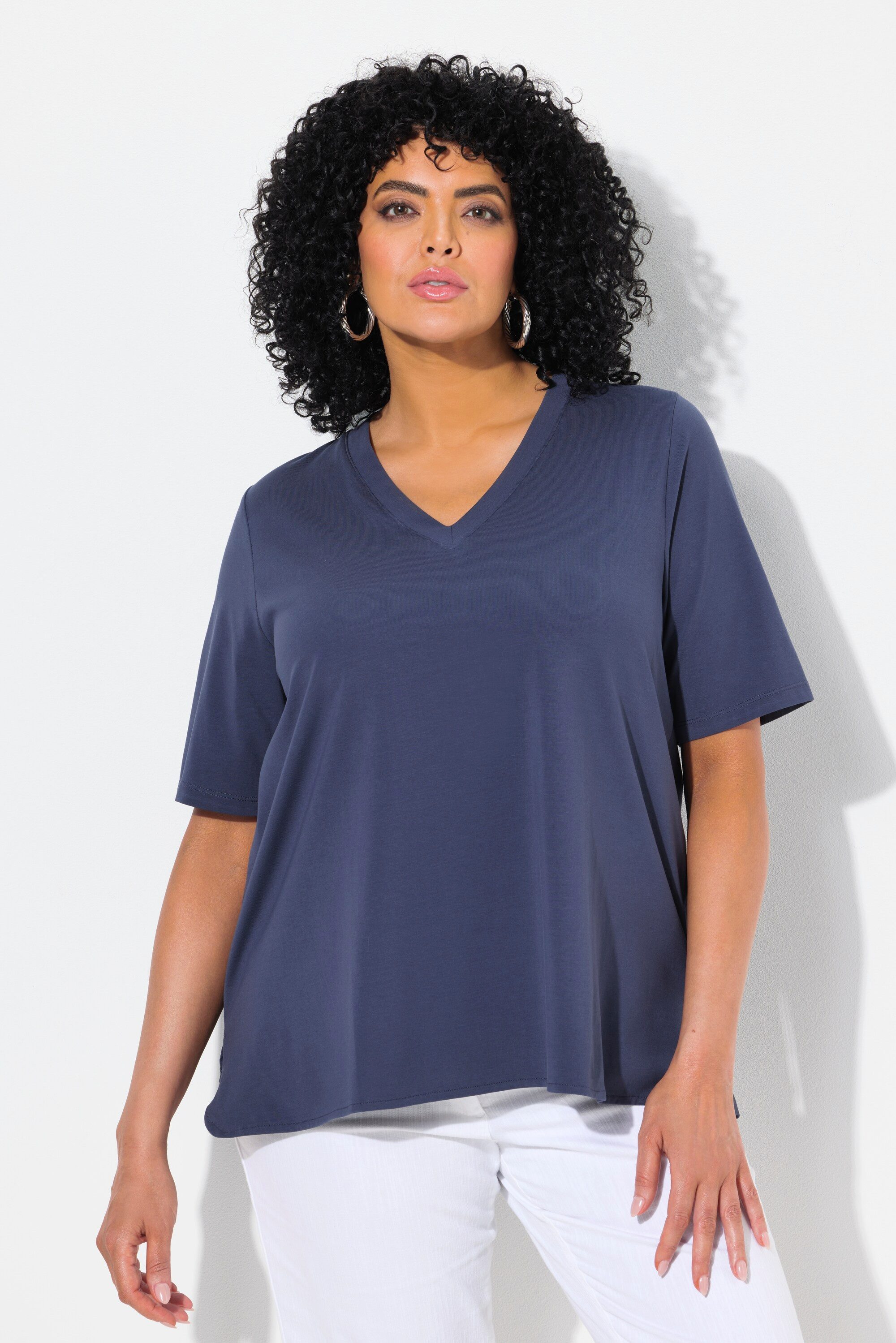 Ulla Popken T-Shirt T-Shirt Materialmix A-Linie günstig online kaufen