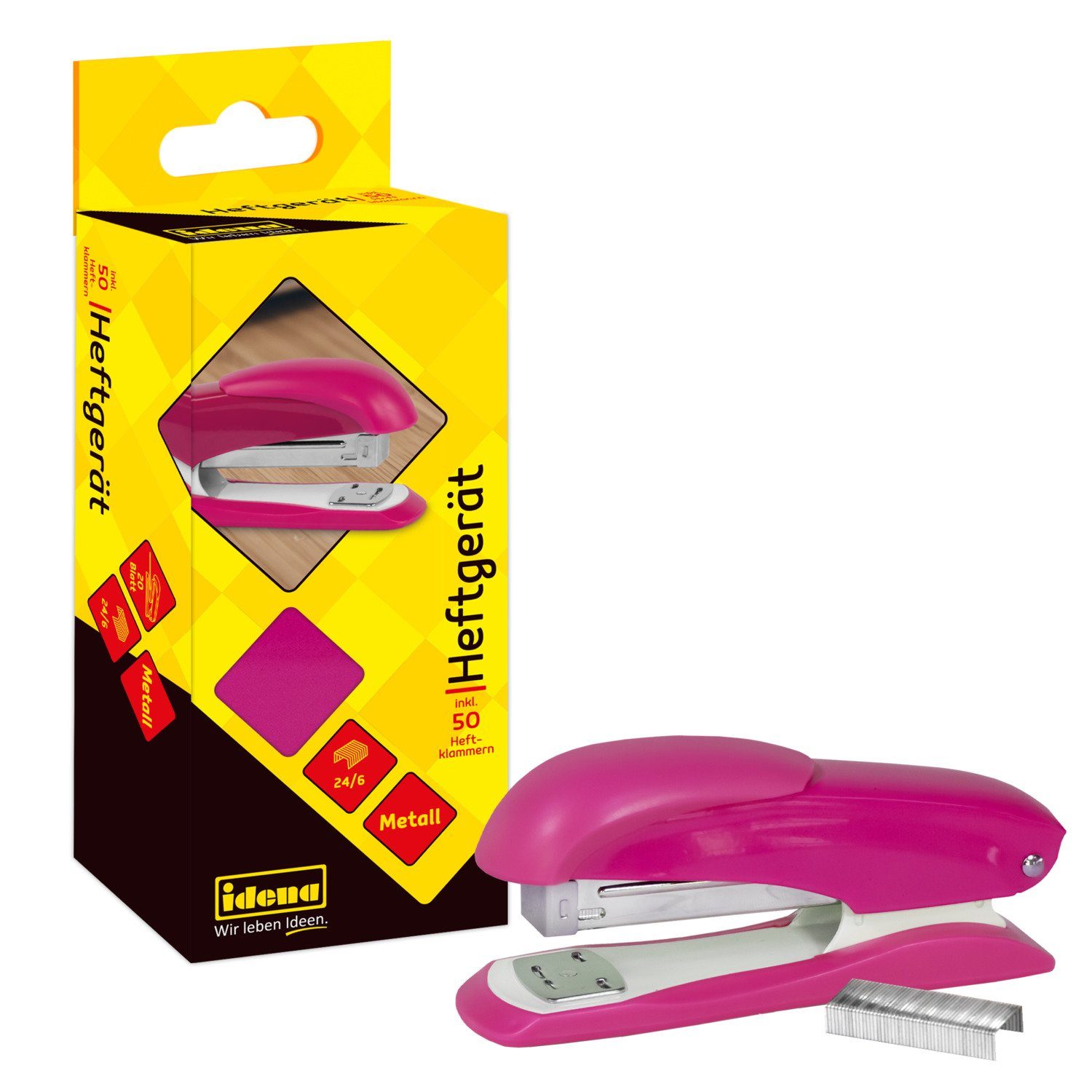 Idena Heftgerät Idena 11548 - Heftgerät 13 cm, inklusive 50 Heftklammern 24/6, pink