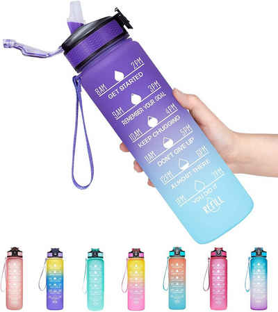 FeelGlad Trinkflasche »Sport Water Bottle mit 1000ml Kapazität,Breiter Mund Motivierende Water Jug mit Trinkhalm & Zeitmarkierungs-Tracker«, Fassungsvermögen 1L. Tritan-Kunststoffbecher