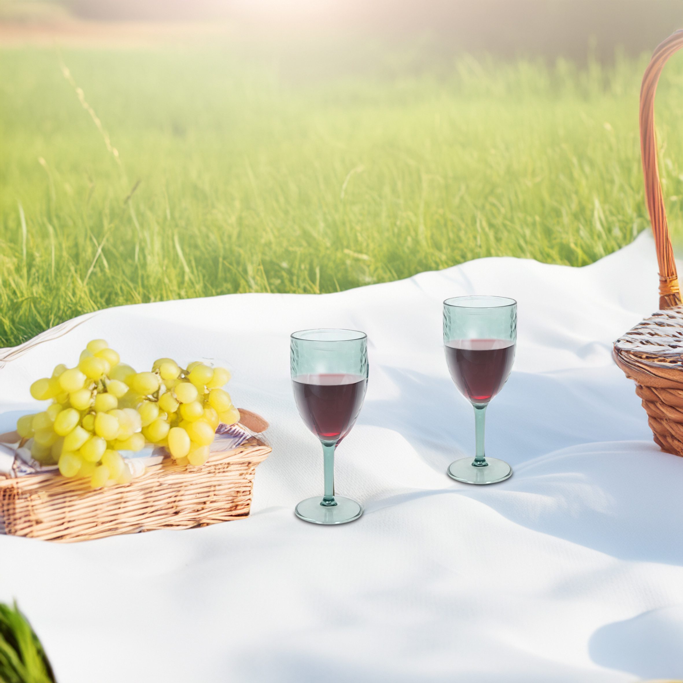 Spetebo Weinglas Mehrweg 350 ml transparent grün 6er Set, Kunststoff, Camping Weinkelch wiederverwendbar – Bild 5 von 5