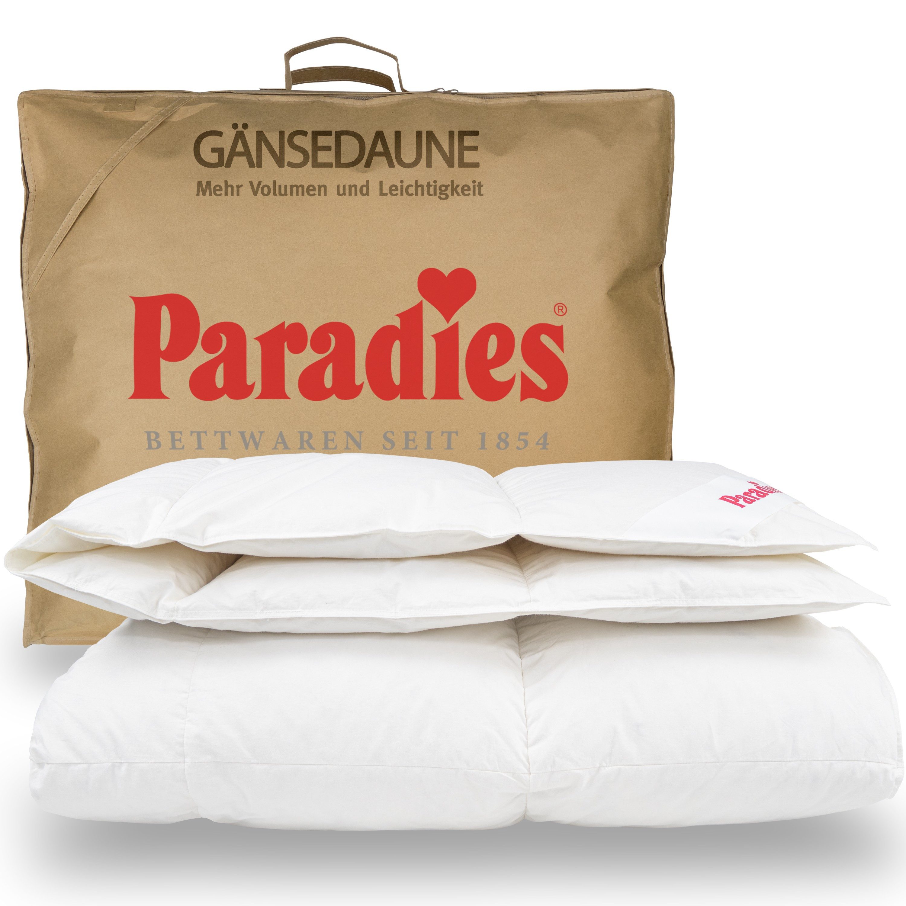 Paradies Gänsedaunenbettdecke Gabi 90, Daunendecke 135x200 cm, 155x220 cm und 200x200 cm, Füllung: 90% Daunen, 10% Federn, Bezug: 100% Baumwolle, Ganzjahresdecke 135 x 200cm, Made in Germany