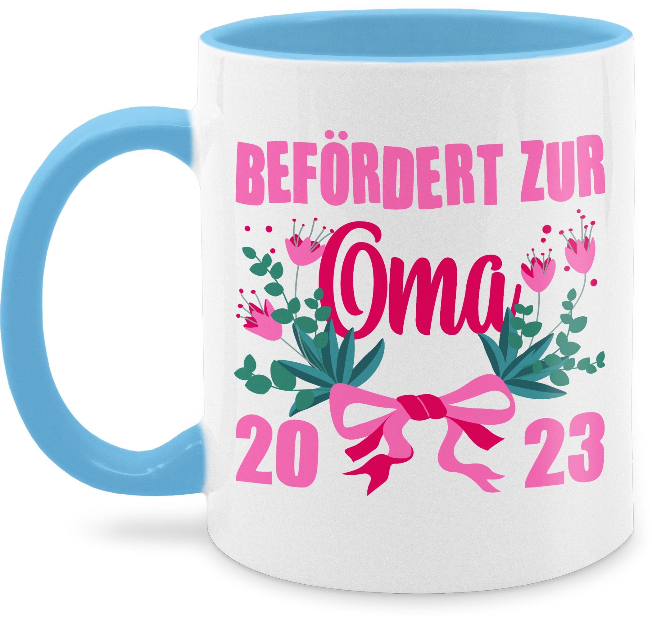 Shirtracer Tasse Befördert zur Oma 2023, Keramik, Oma Großmutter 2 Hellblau