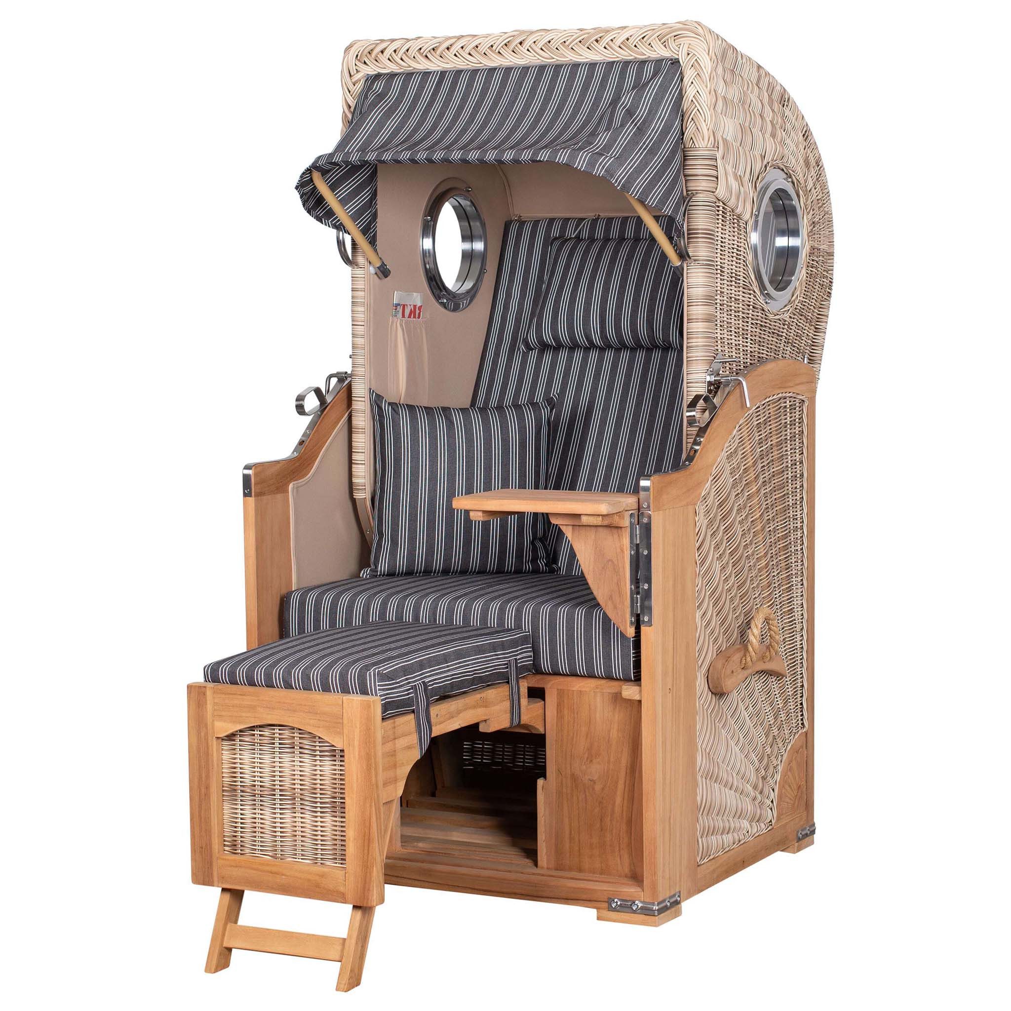 bene living Strandkorb Ammersee 1-Sitzer Teak - PE shell - Modell 500, BxTxH: 96x80x165 cm, Volllieger, Ostsee-Strandkorb, (Strandkorb-Komplettset, 5-tlg., Strandkorb inkl. Liftersystem und umfangreichem Zubehör), mit Windschutzfolie, Bistrotisch und bequemer Polsterung