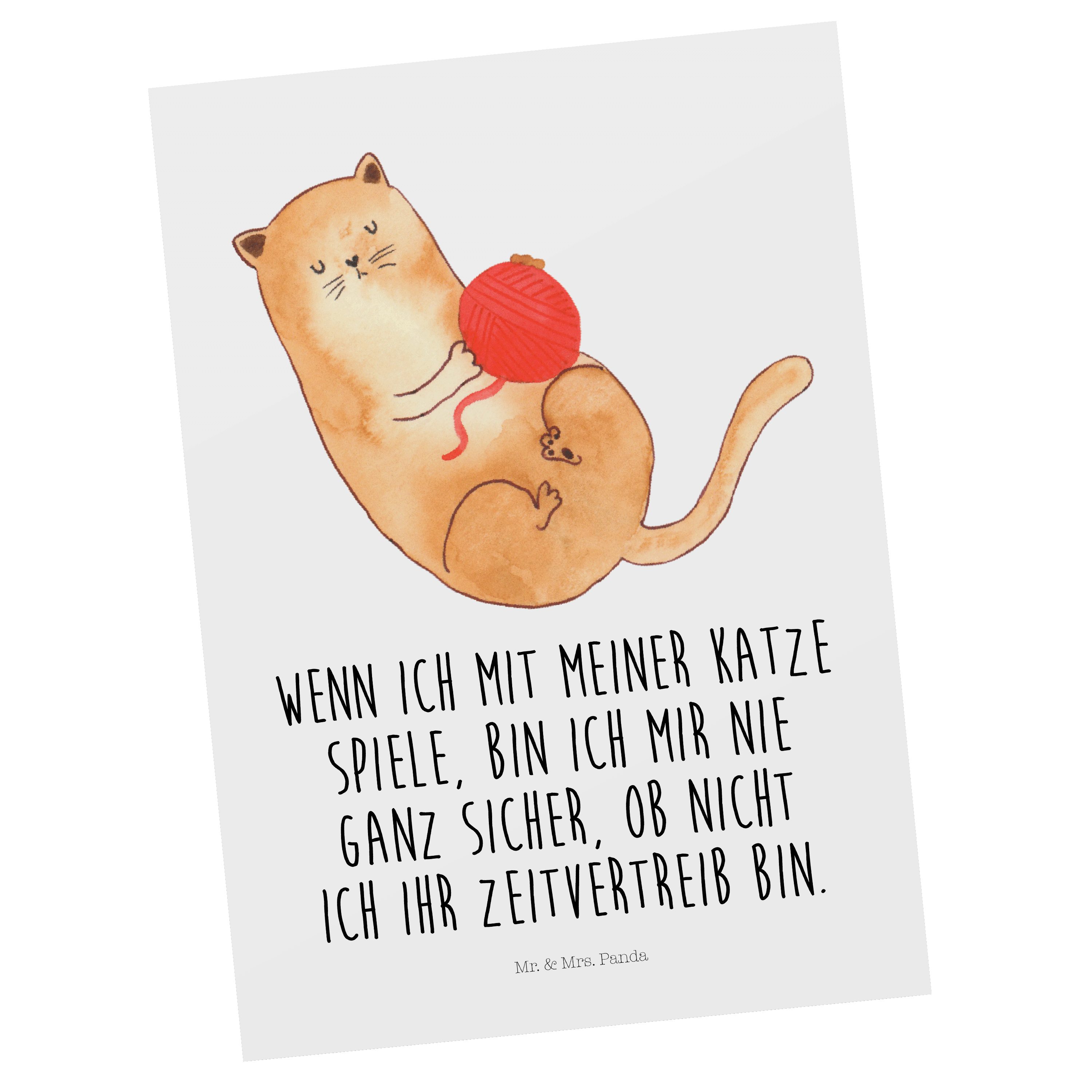Mr. & Mrs. Panda Postkarte Katzen Wollknäul - Weiß - Geschenk, Cat, Mieze, Einladungskarte, Dank