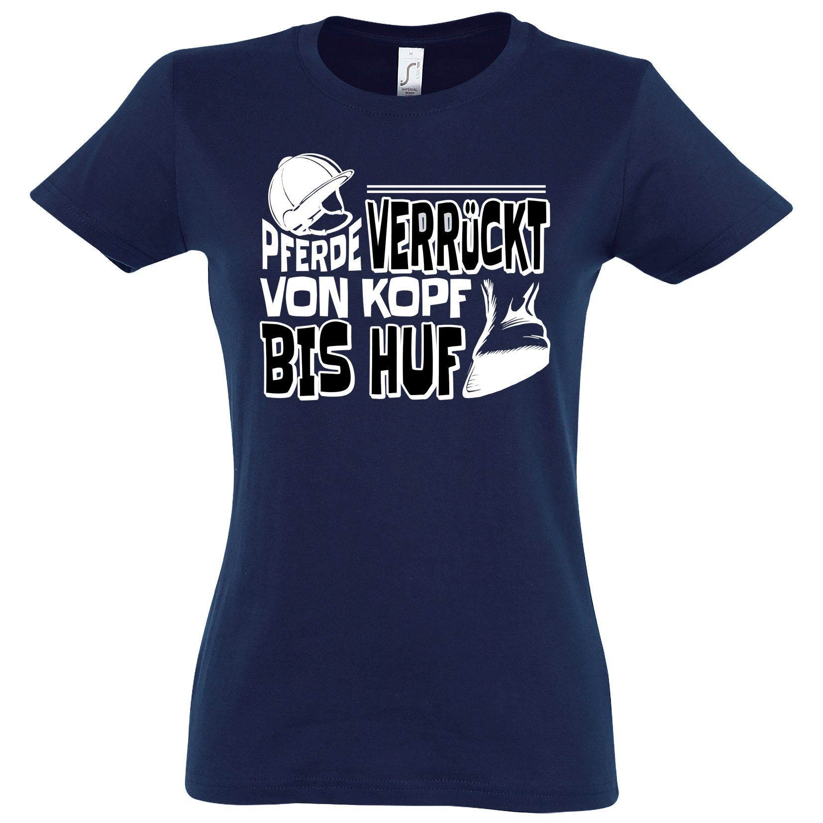 Youth Designz T-Shirt "Pferde Verrückt Von Kopf Bis Huf" Damen T-Shirt mit modischem Frontprint Navyblau