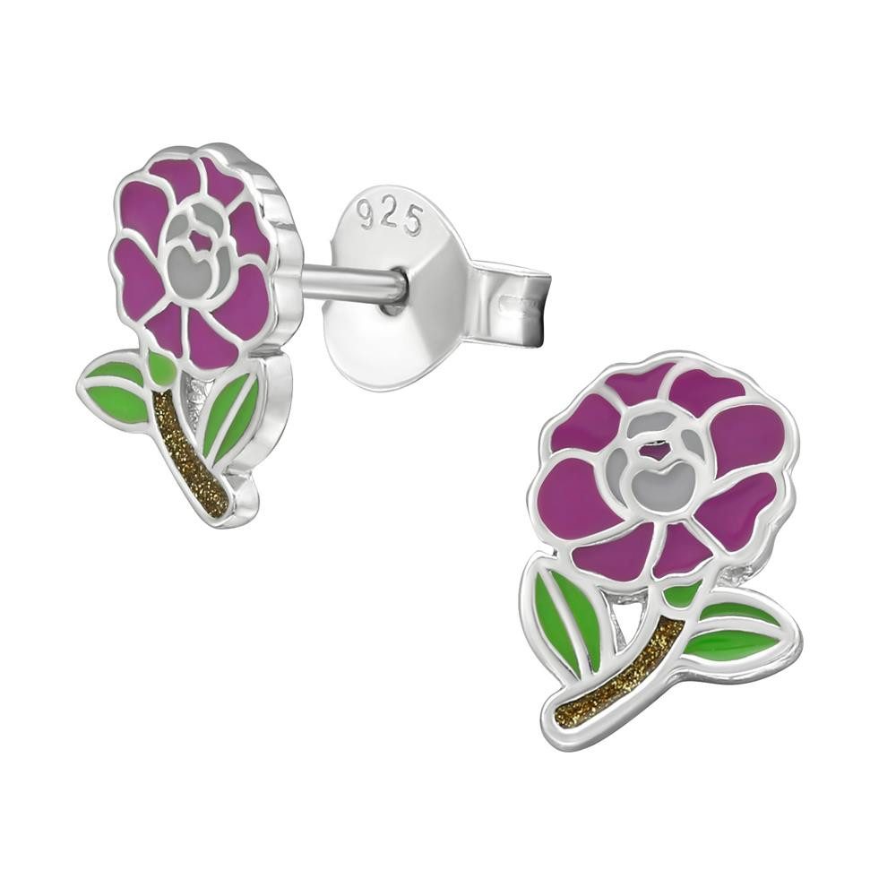BUNGSA Ohrstecker-Set Ohrstecker lila Blume aus .925 Silber Damen (1 Paar (2 Stück), 2-tlg), Ohrschmuck Ohrringe