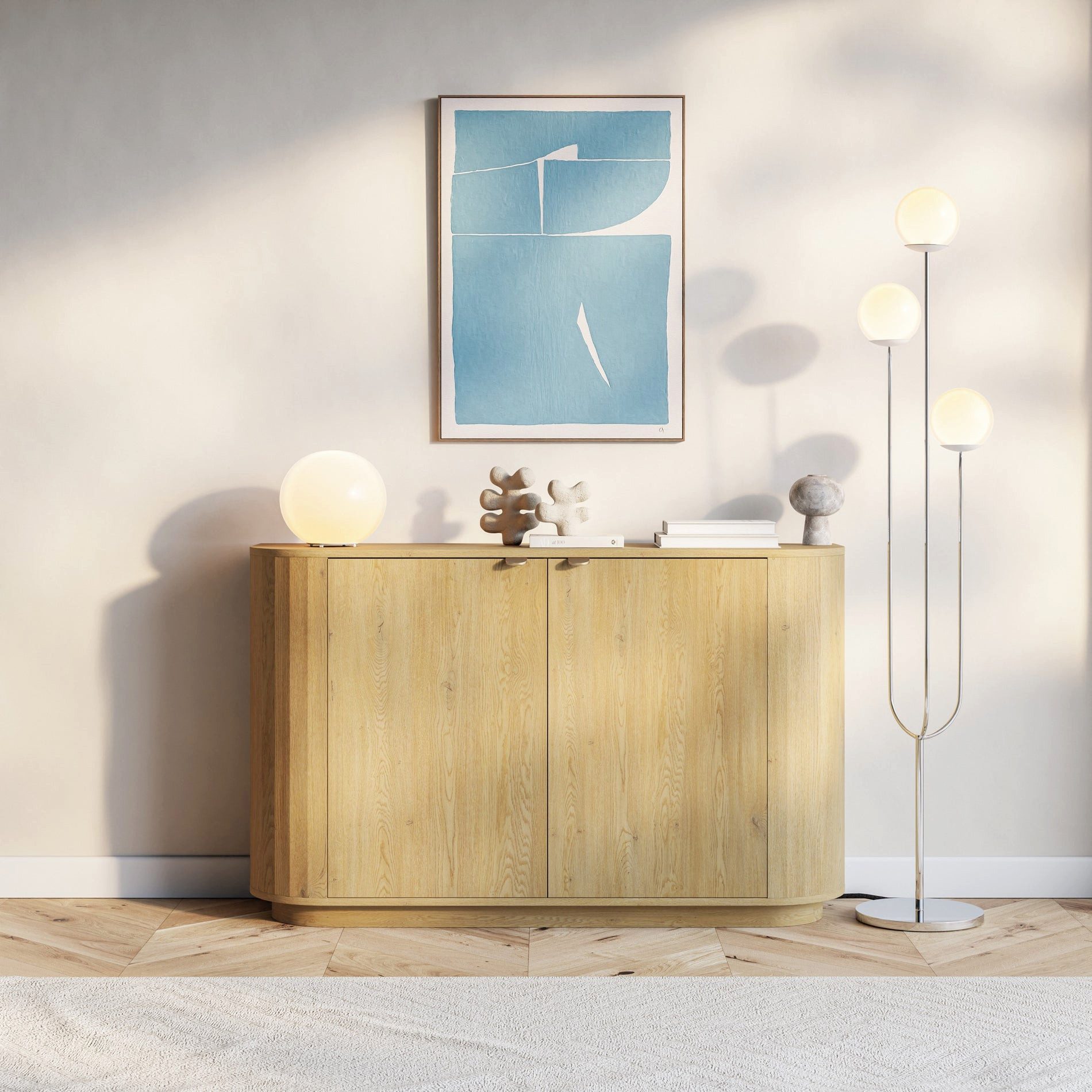 Selsey Sideboard CORU, Sideboard in Cremona Torro Eiche mit goldenen Griffen, 2 Türen