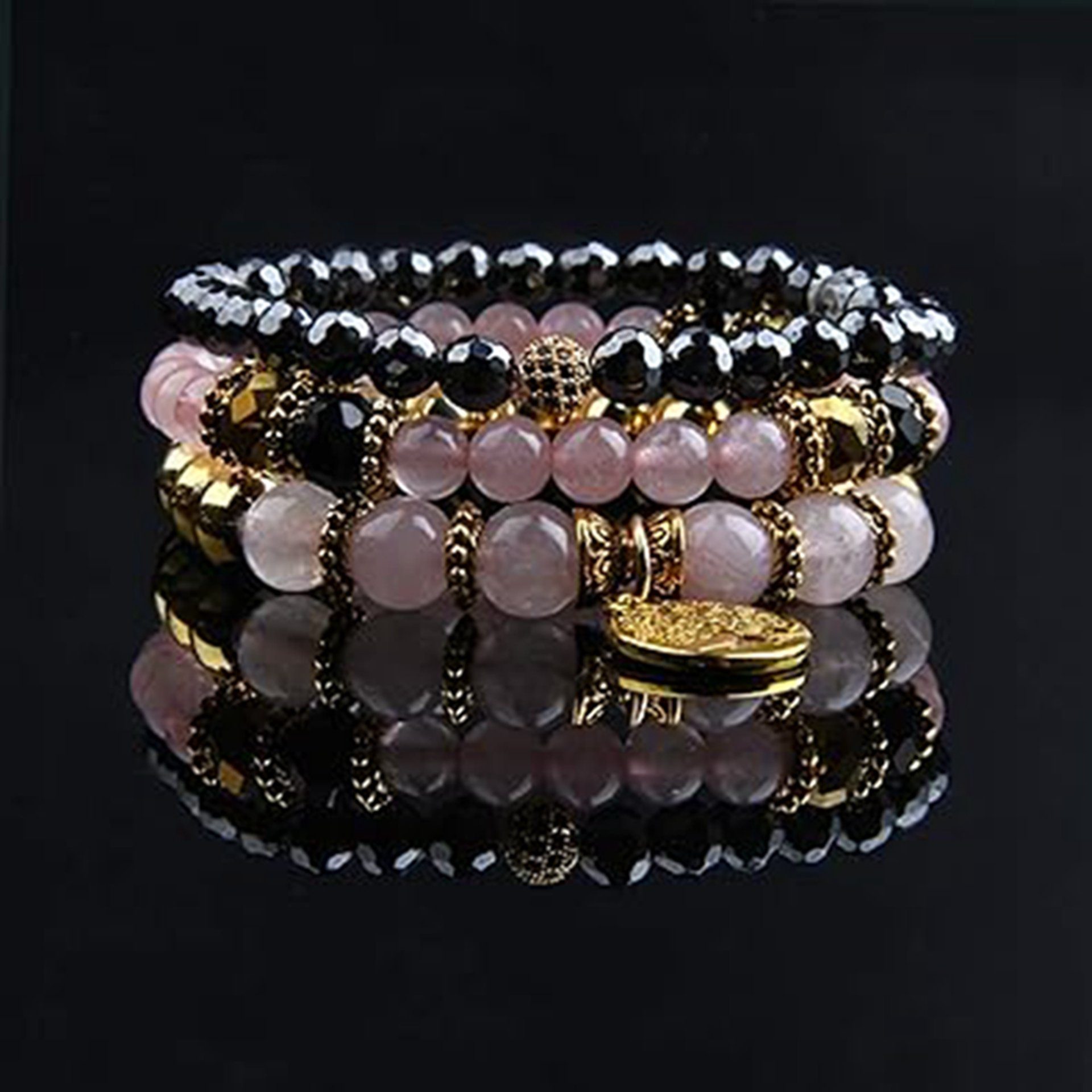 Onyx-Edelstein-Chakra-Perlenarmband, WaKuKa Stil4 Set Armband Neujahrsgeschenk