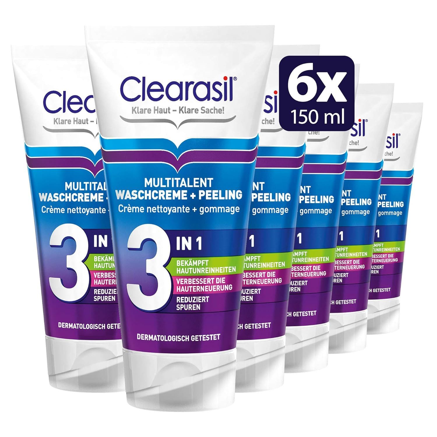 2-in-1 Gesichtswasser und Peeling Clearasil Multitalent Waschcreme & Peeling 6 x 150ml