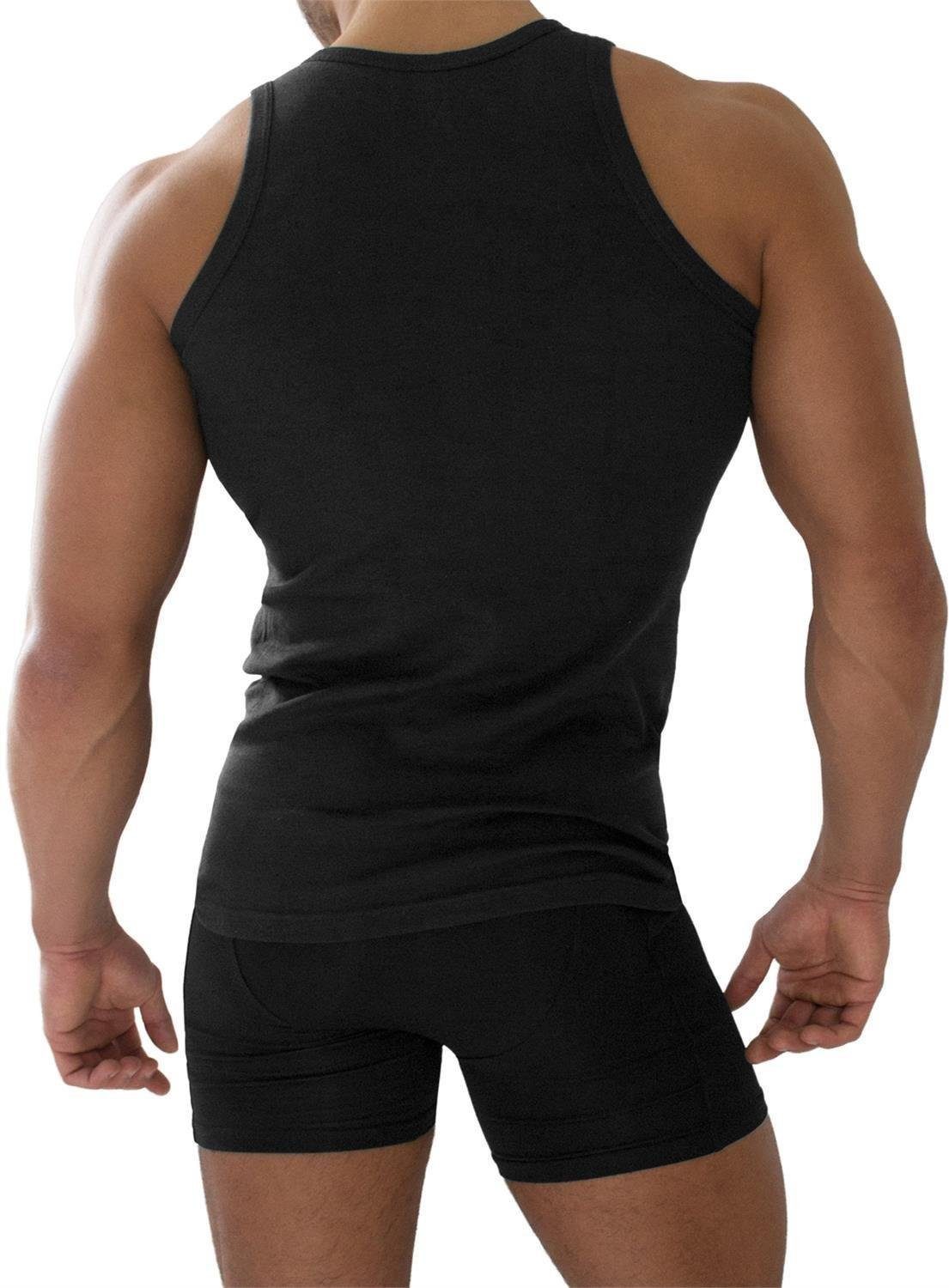 normani Unterhemd 4 Stück Herren-Unterhemd Feinripp Feinrippung Schwarz mit