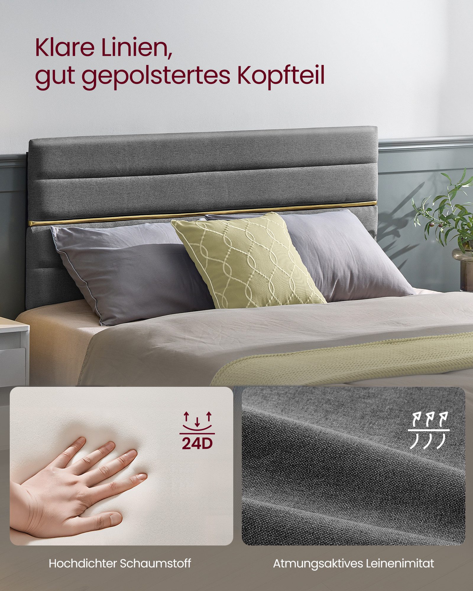 VASAGLE Polsterbett (140 x 200 cm, geräuscharm, mit Lattenrost und verstell günstig online kaufen