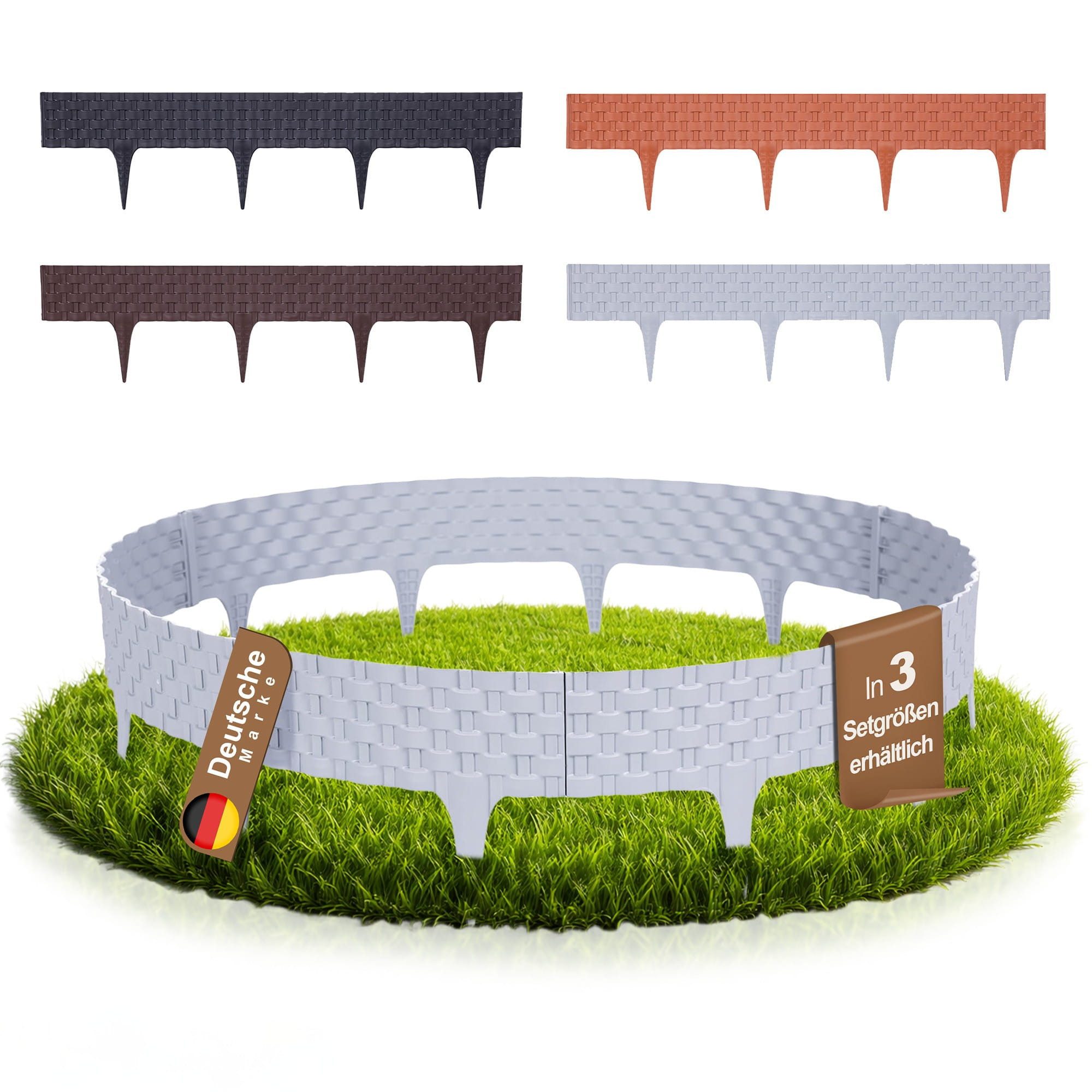 BooGardi Beetumrandung Rasenkante Rattanoptik, LxH: 400x9,5 cm, 5 Stück Grau, Beeteinfassung flexibel Mähkante Gartenzaun