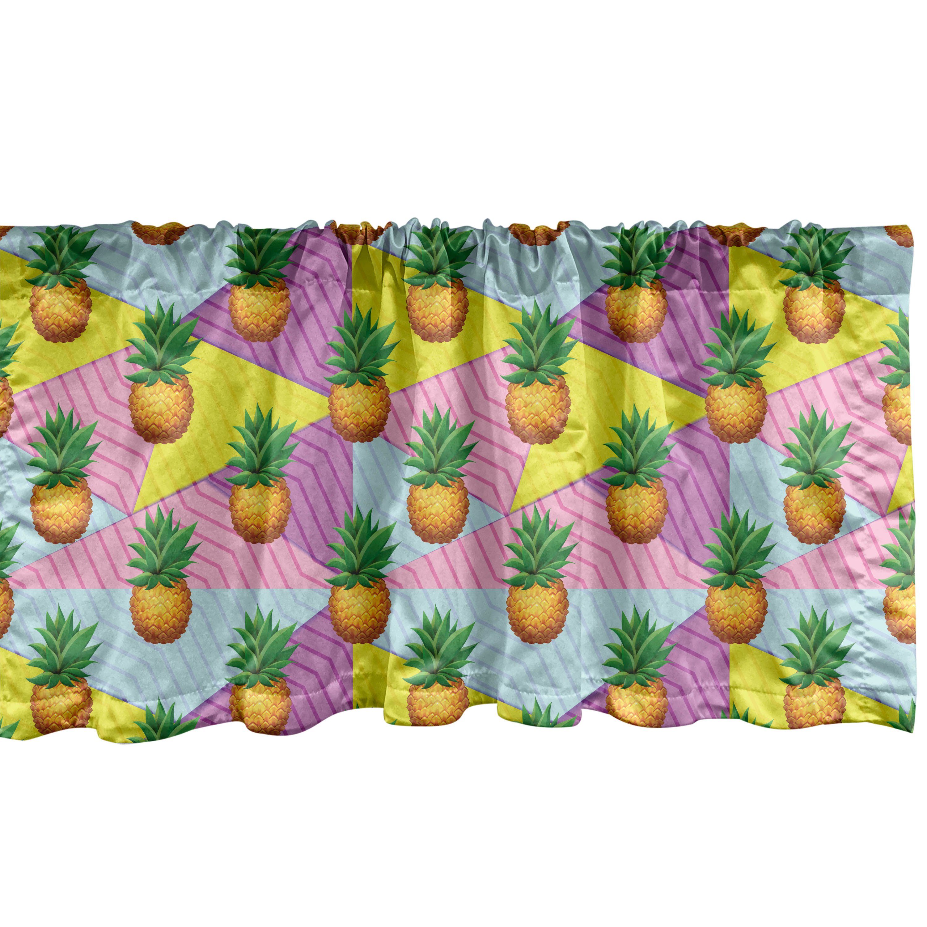Scheibengardine Vorhang Volant für Küche Schlafzimmer Dekor mit Stangentasche, Abakuhaus, Microfaser, Früchte Ananas auf geometrische Kunst