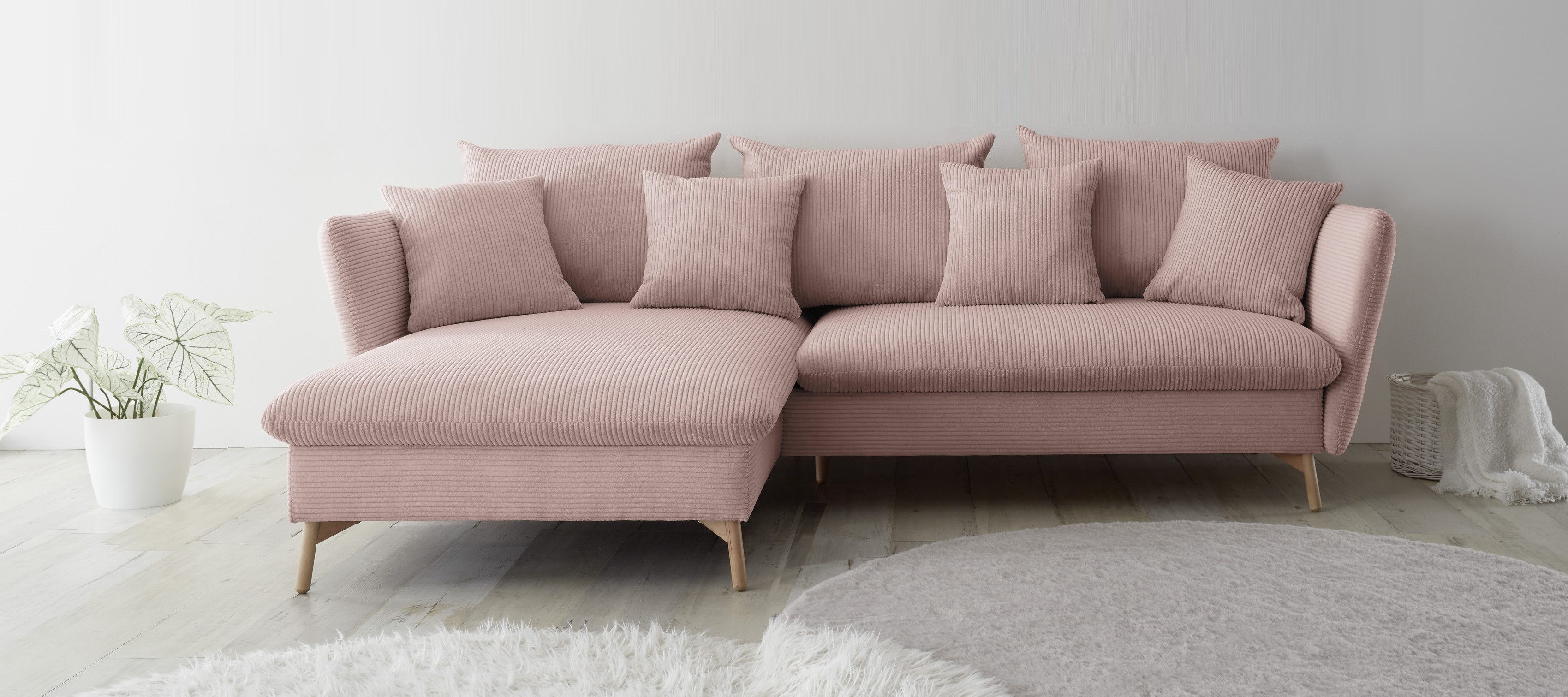 andas Ecksofa MERLE, 258 cm, L-Form, Cord, mit Schlaffunktion, Liegefläche 224 x 139 cm und Bettkasten