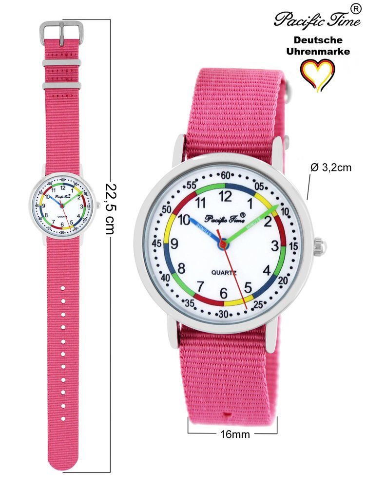 Pacific Time Quarzuhr Set - Design rosa Versand Armbanduhr First gelb Match Reflektor Wechselarmband, Gratis und und Lernuhr Mix Kinder
