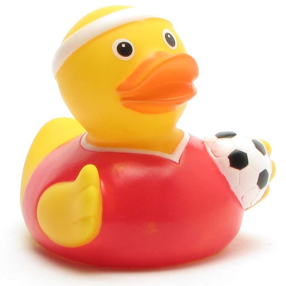 Badeente - Quietscheente Duckshop Badespielzeug Fussballer rotes Trikot -