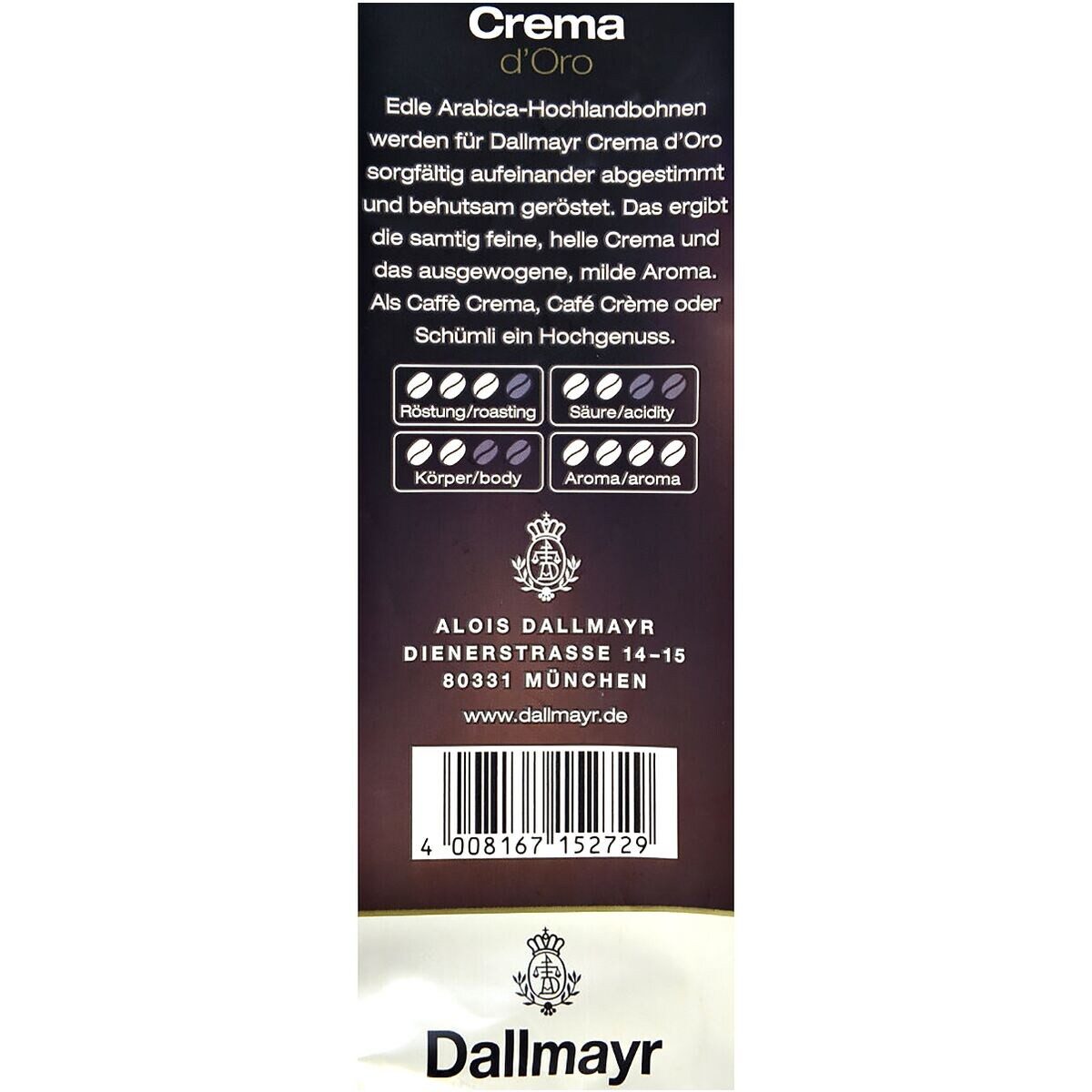 DALLMAYR Kaffee CREMA d'Oro, 1 kg, ganze Bohnen