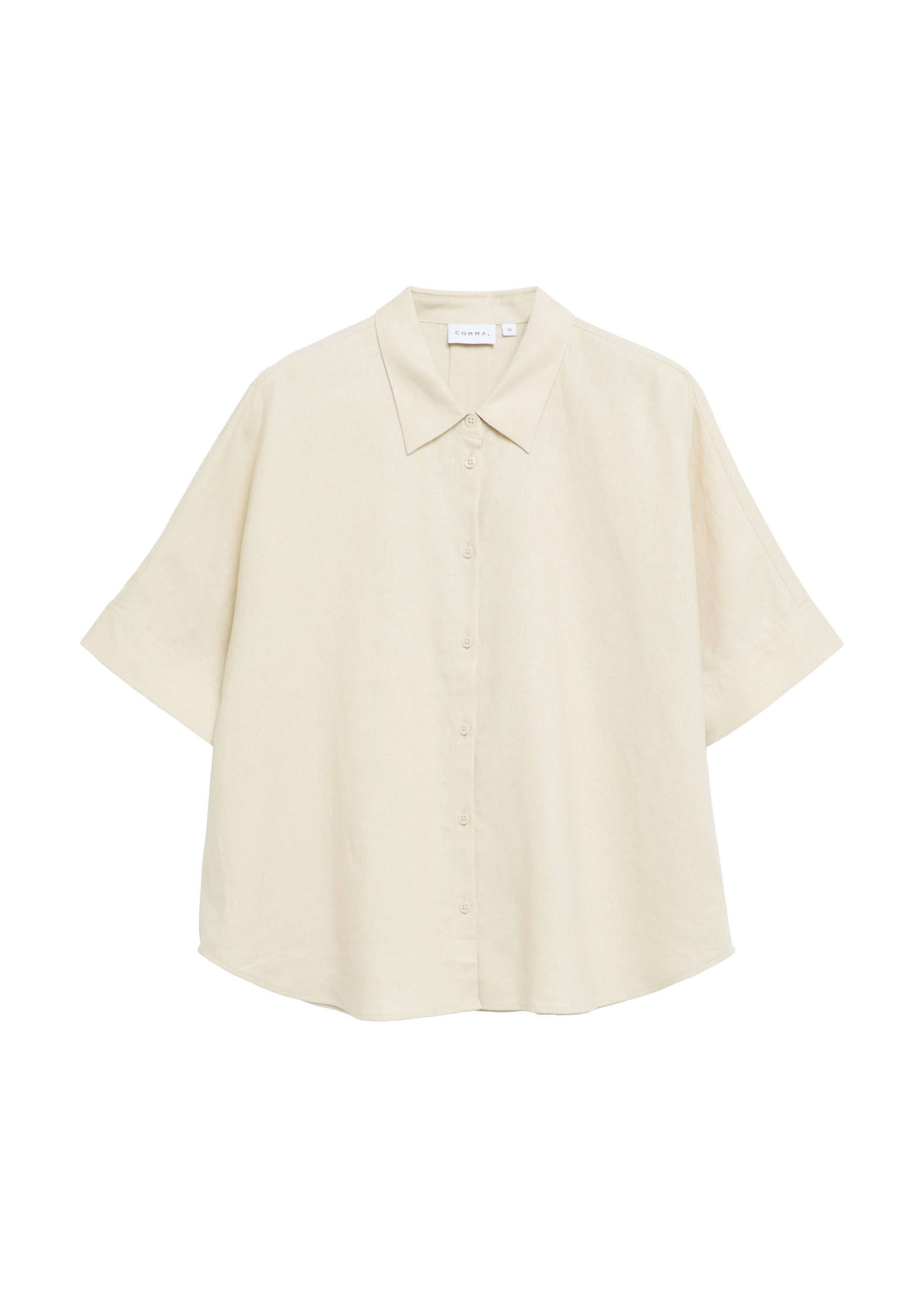 comma Kurzarmbluse Bluse Oversized Kurzarmhemdbluse aus Leinenmix