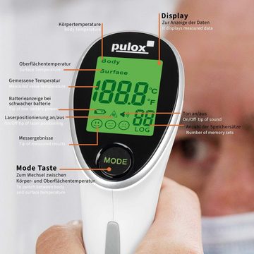 pulox Infrarot-Fieberthermometer 2-in-1 Stirn- & Oberflächen-Thermometer - Weiß/Grün