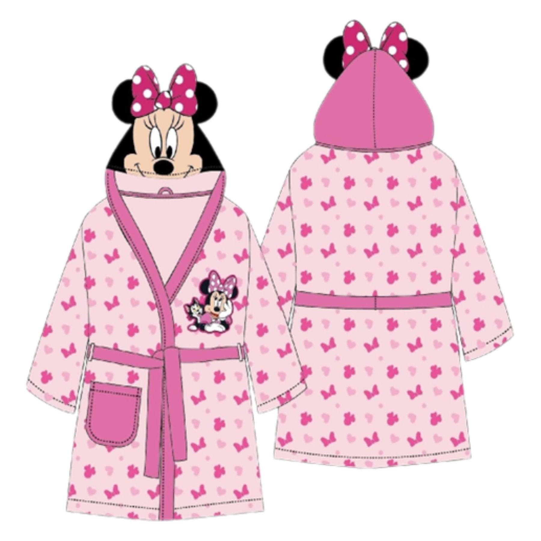 Disney Minnie Mouse Kinderbademantel Bademantel mit Kapuze Gürtel & Tasche für Mädchen Rosa, Kapuze, Gürtel