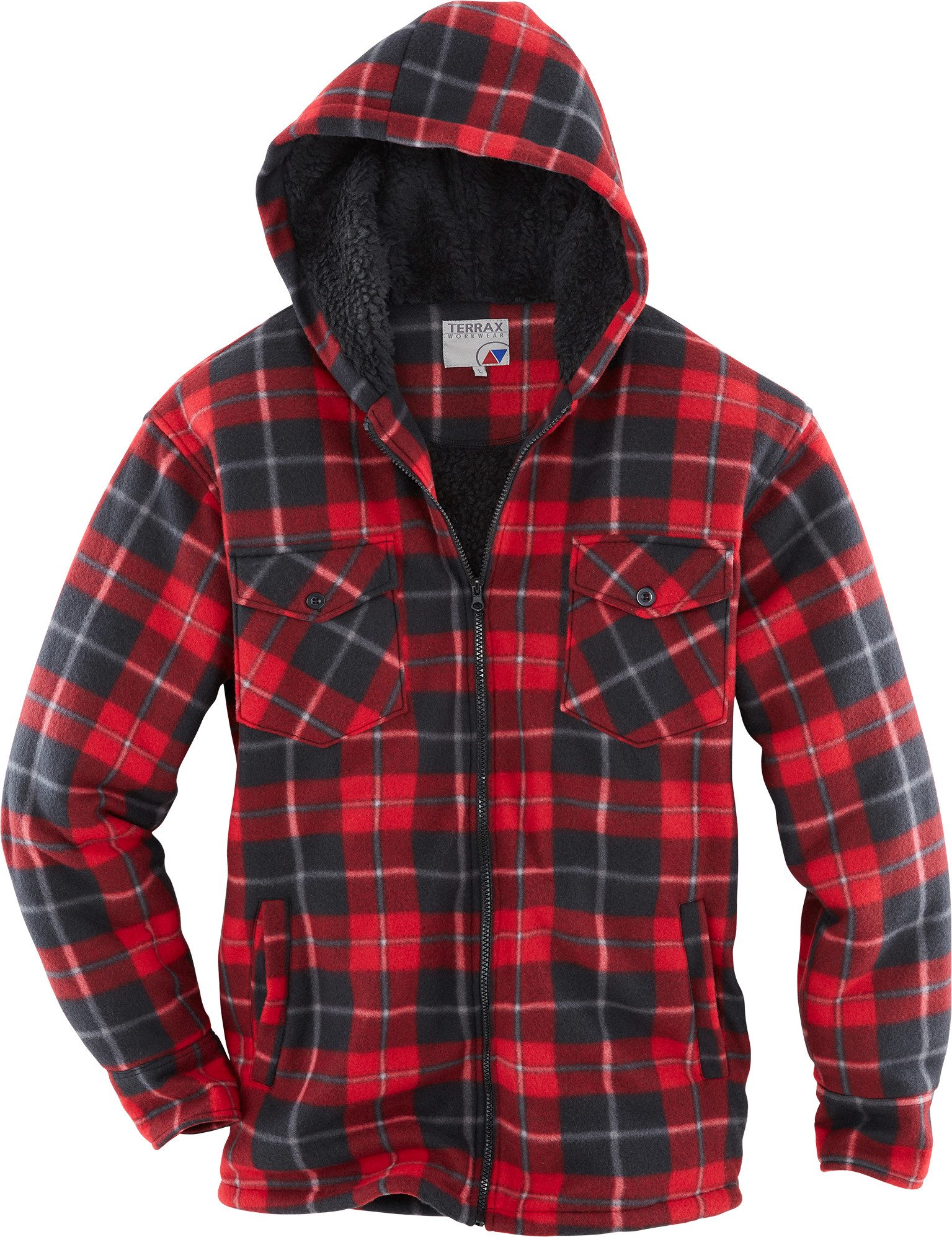 Langarmhemd Thermohemd mit Teddy schwarz/ rot
