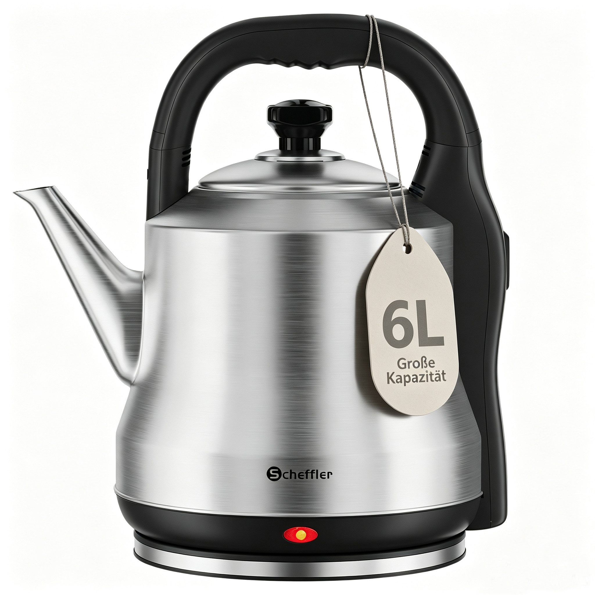 Scheffler Wasserkocher Edelstahl 3,5/6 Liter Retro Teekocher Elektrischer Trockengehschutz, 6 l, 1800 W, Schnellkochfunktion, Perfect-pour-Ausgustülle, Fester Filter, BPA-frei