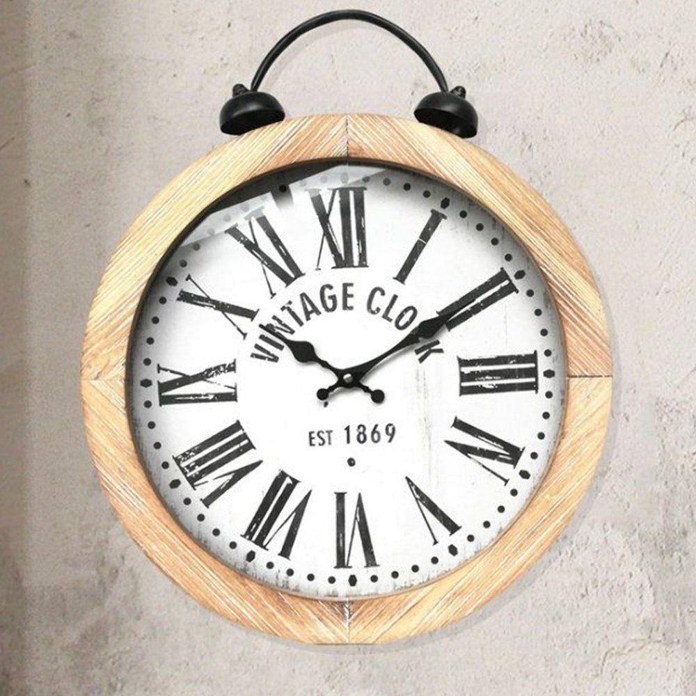 Melko Wanduhr Holzuhr Wanduhr Hängeuhr Rund 40 cm Ø Analog Shabby Design in Braun (Zentrale Wandaufhängung)