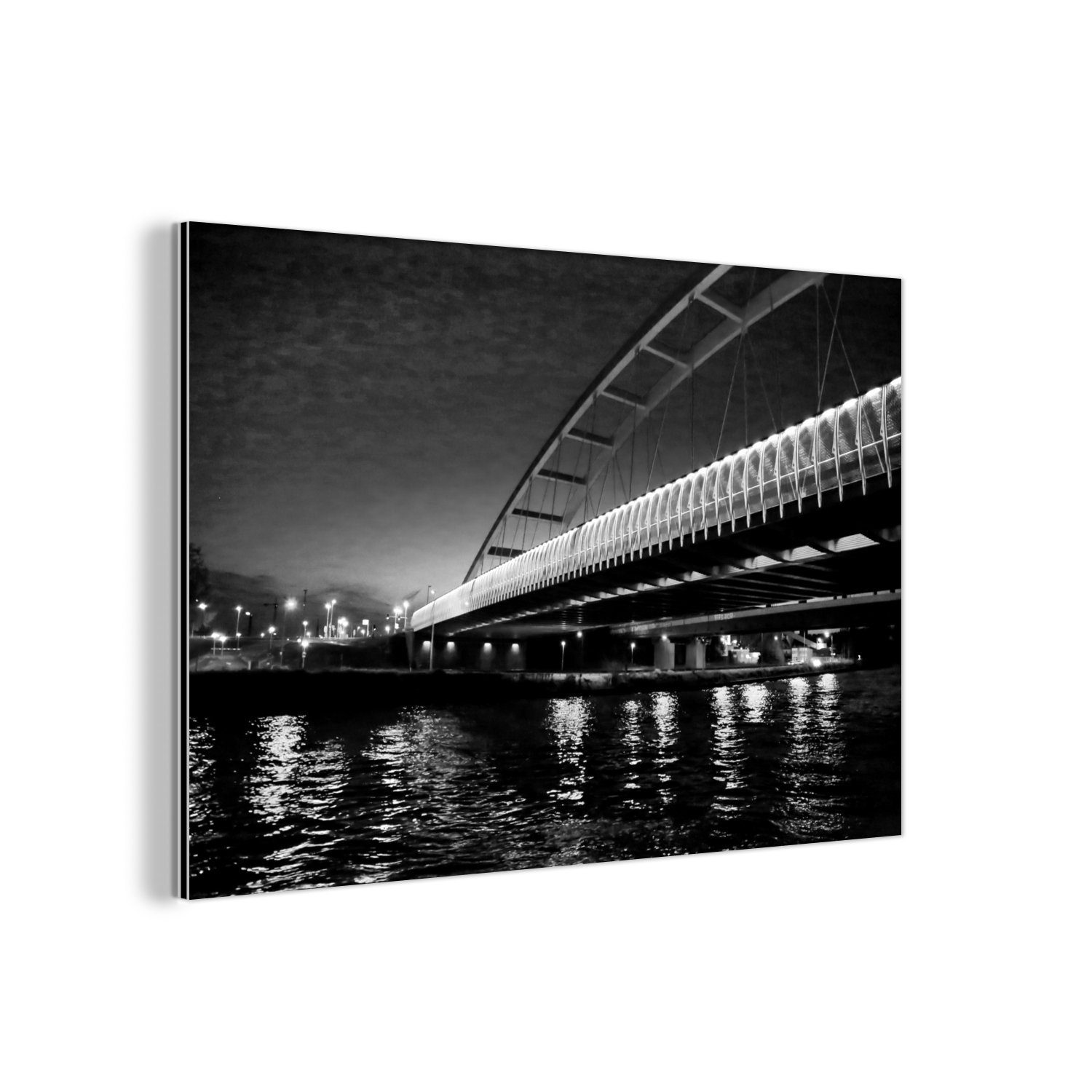 MuchoWow Metallbild Brücke über den Rhein in der niederländischen Stadt Utrecht - schwarz, (1 St), Wohnzimmer Dekoration aus Alu, Industrial, Metallbilder, Gemälde | Bilder