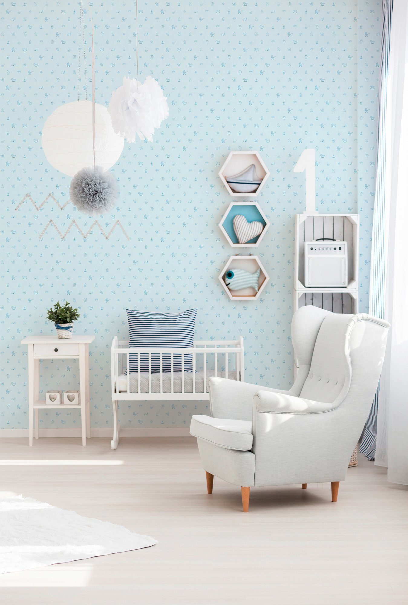 Tapete Kinderzimmer Vliestapete glatt, A.S. living Création Stars, Little walls blau