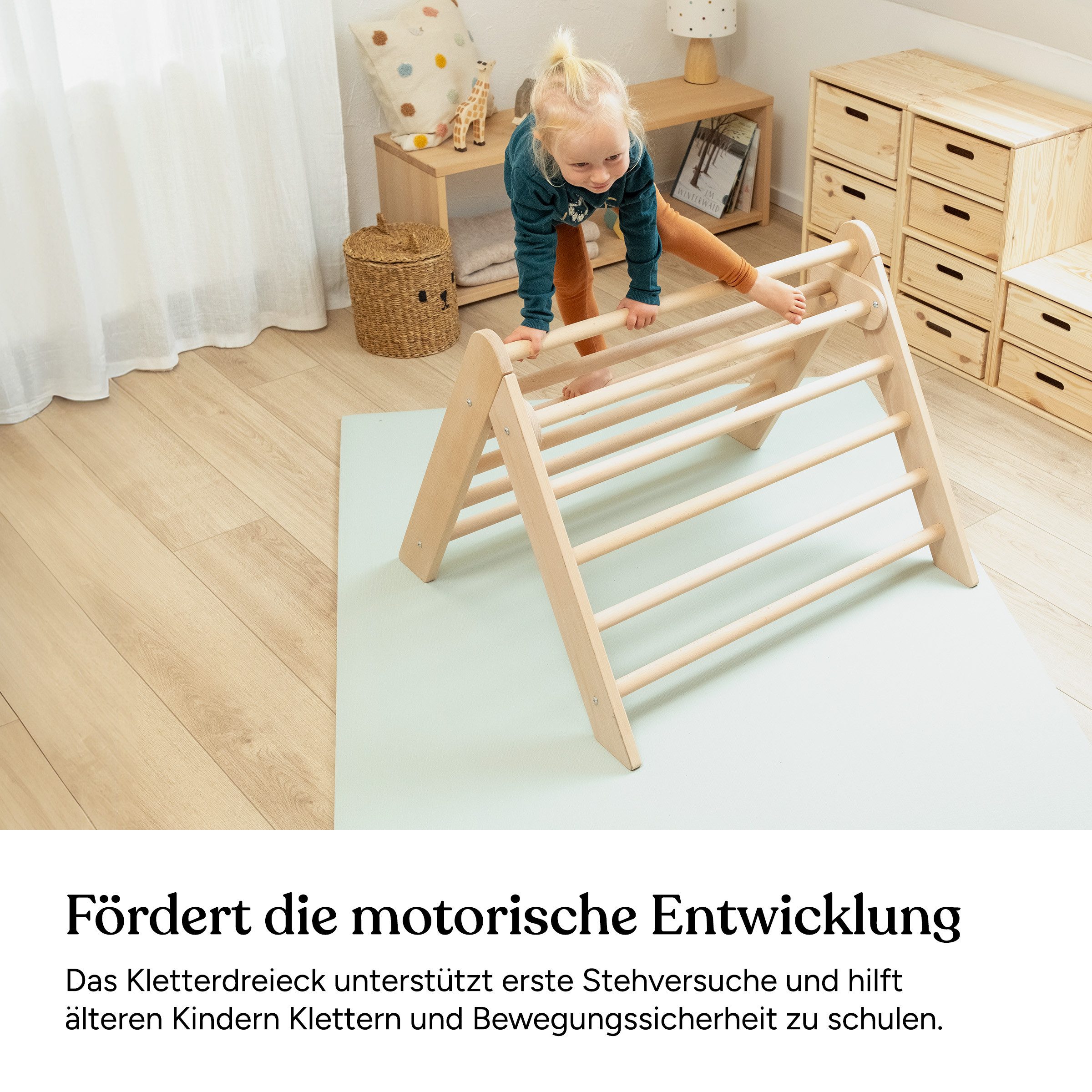 Ehrenkind Klettergerüst Kletterdreieck nach Pikler Art Montessori, klappbar aus massivem Buchenholz