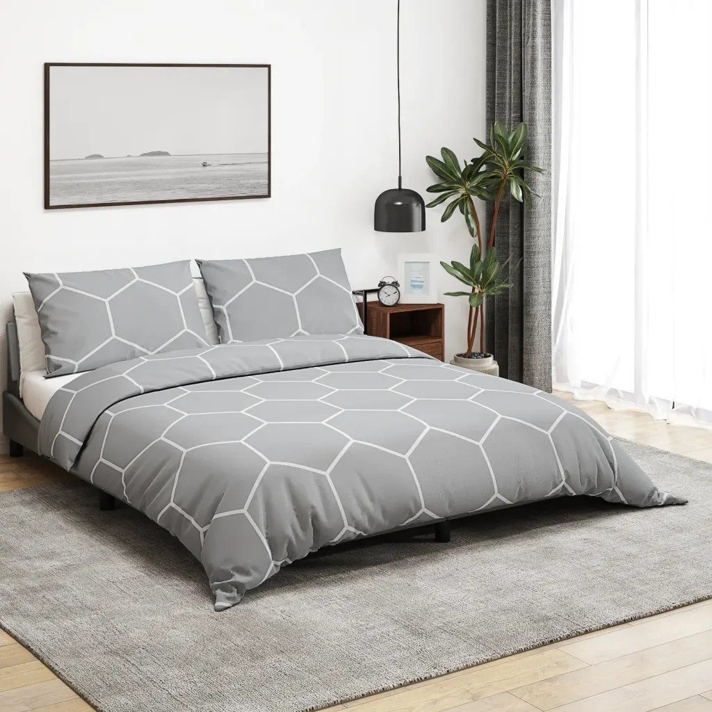 vidaXL Bettbezug vidaXL Bettwäsche-Set Grau 200x200 cm Baumwolle