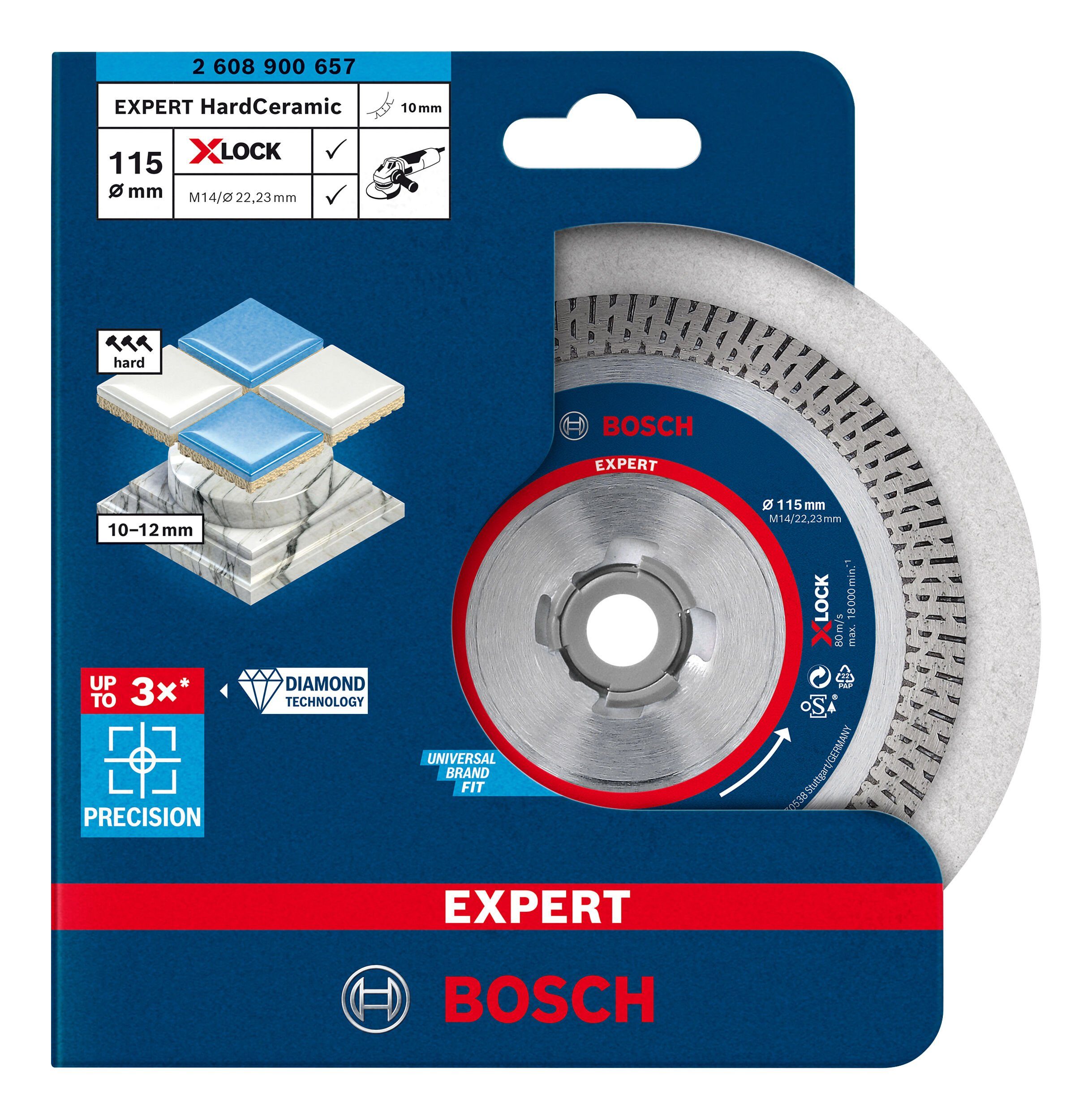 Expert BOSCH Ceramic - Hard 115 Ø Expert Trennscheibe for Best x HardCeramic, 115 Diamanttrennscheibe X-LOCK 22 mm,