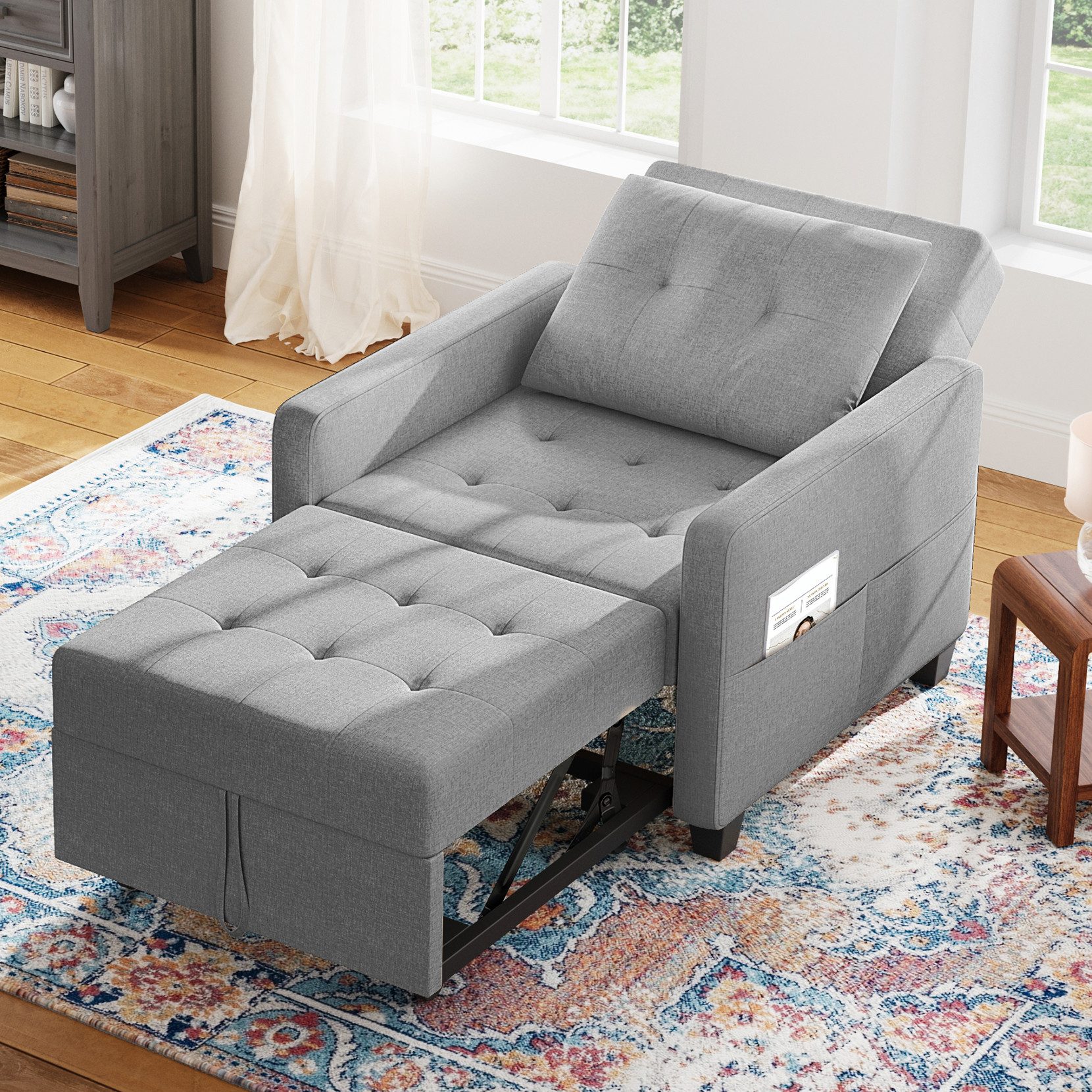OUNUO Sofa Schlafsofa Klein 3 in 1, Klappsofa & Schlafhocker mit Bettfunktion, Couch