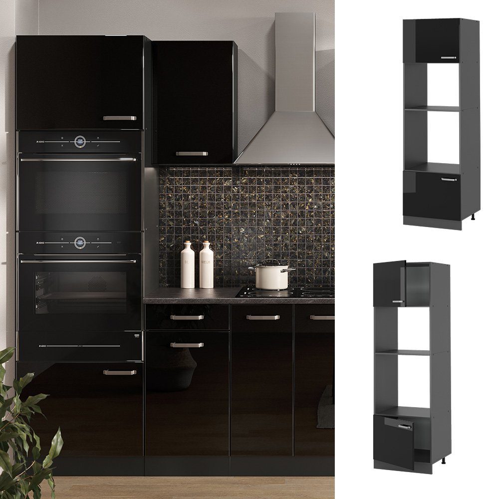 Vicco Mikrowellenumbauschrank R-Line, Schwarz Hochglanz/Anthrazit, 60 günstig online kaufen
