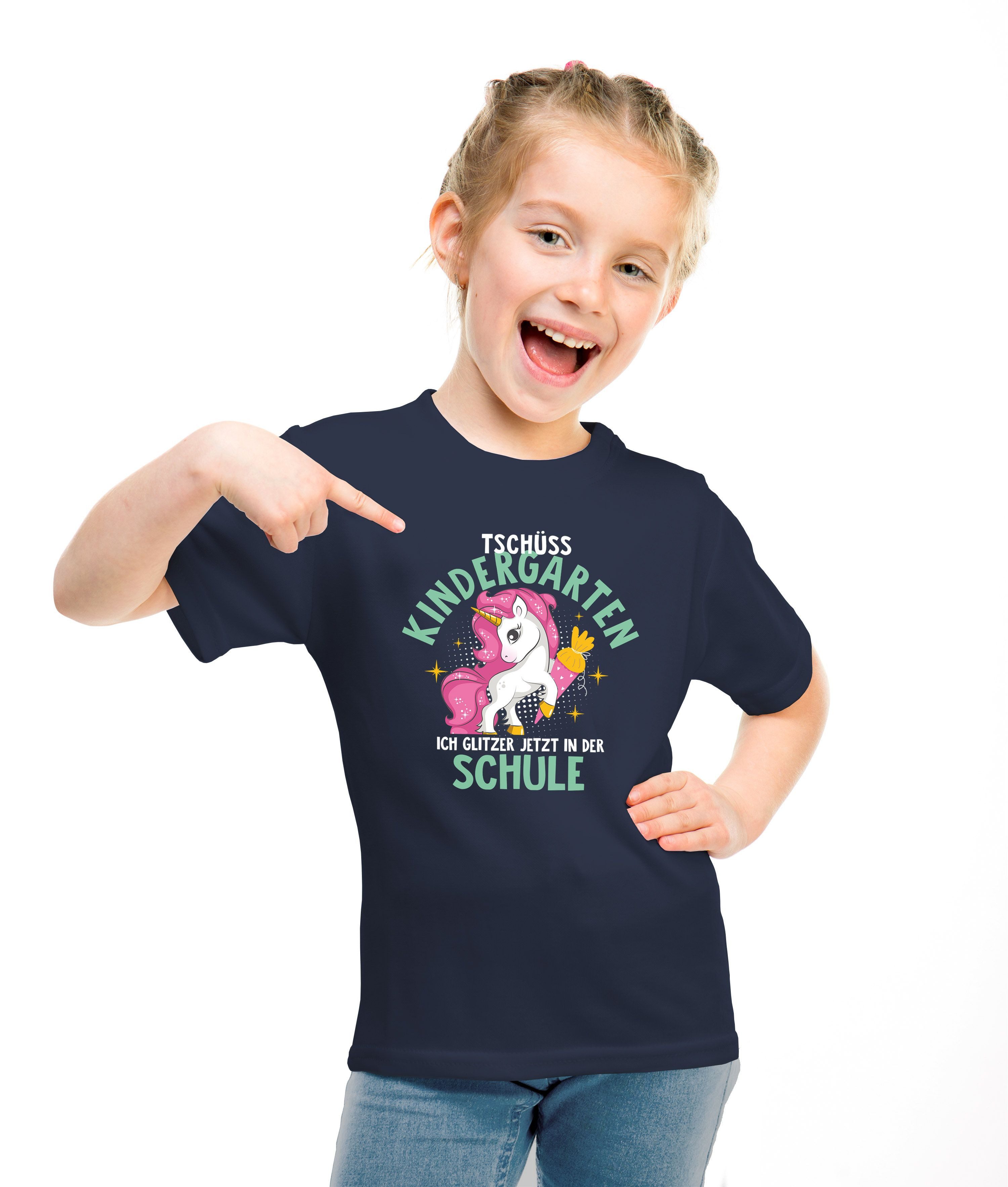 MoonWorks Print-Shirt Kinder T-Shirt Mädchen Schulkind Tschüss Kindergarten ich glitzer