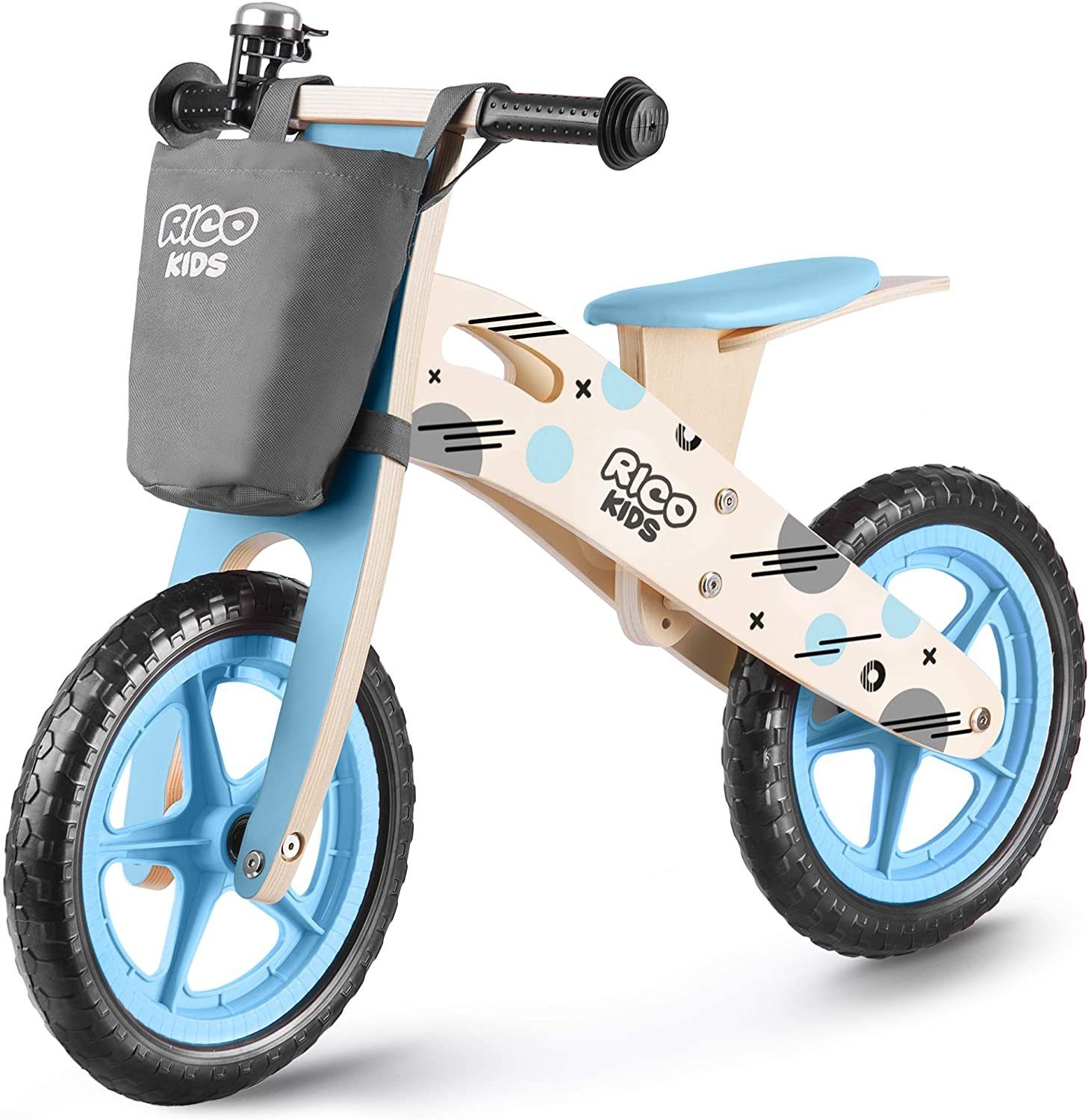 Ricokids Laufrad Holzlaufrad für Kinder Laufrad Holz Fahrrad Roller mit Tasche und ...