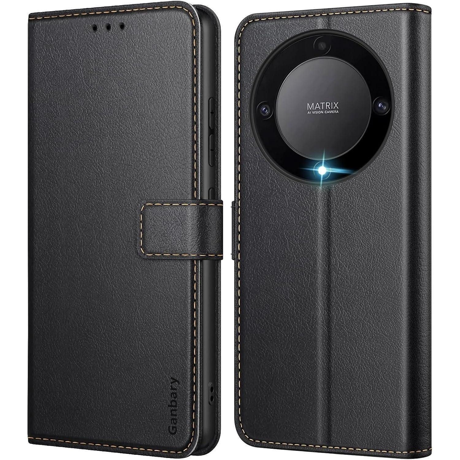 LuxusKollektion Handyhülle Handyhülle für Honor Magic5 Lite: Premium Leder Klapphülle - Schwarz