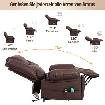OKWISH Massagesessel Relaxsessel Fernsehsessel (mit 2 Seitentaschen, 2 Getränkehaltern), mit 8-Punkt-Massage- und Heizfunktion, Stehhilfe