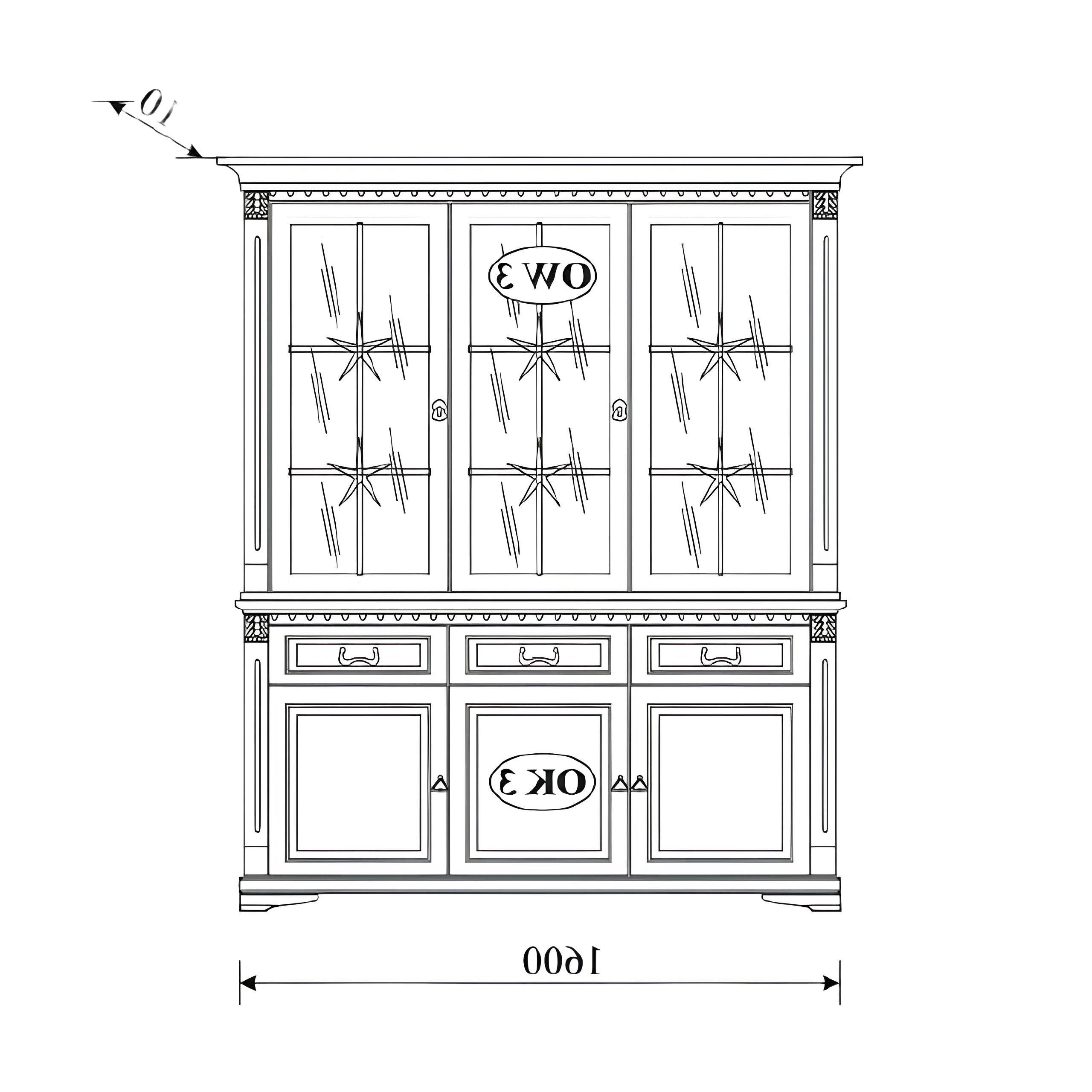 Xlmoebel Vitrine Neue klassische klassisch-Glasschrank-Vitrine OK3 (Klassische Vitrine Vitrinenschrank Vitrinen - Model OK3) Hergestellt in Europa