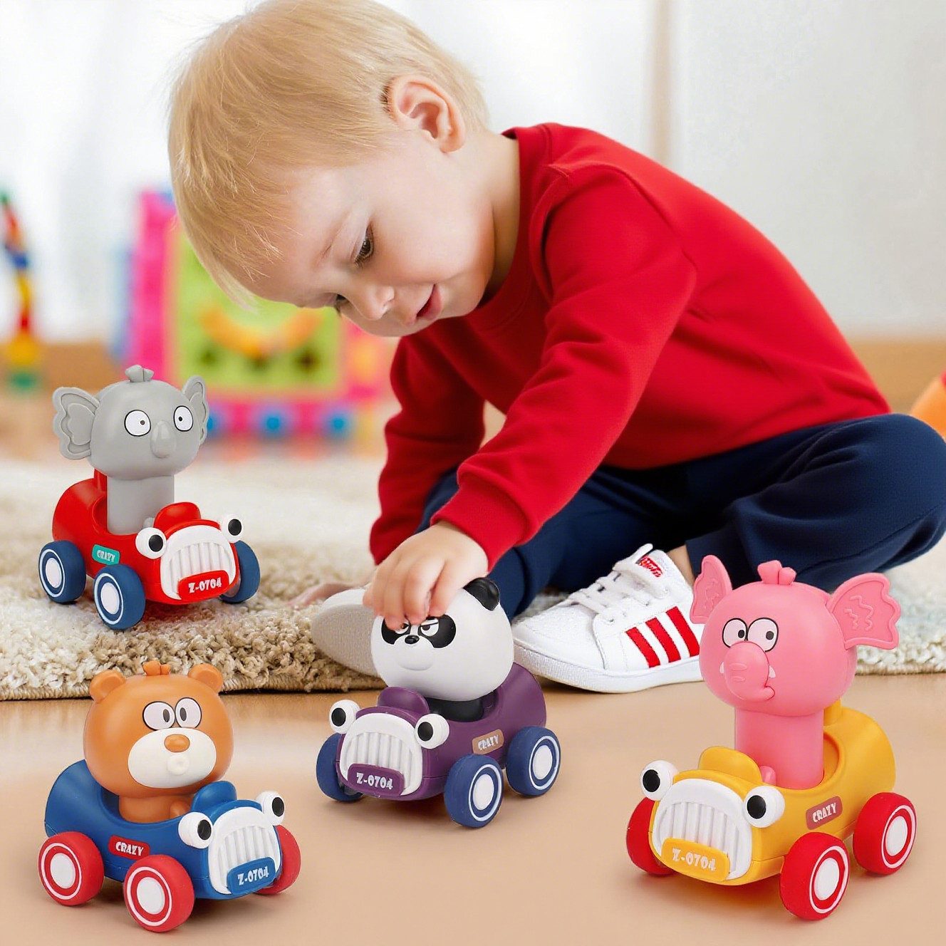 CLTYQ Toy Car Press to Go Car Toy for Toddlers 1-3, Baby Animal Racing Cars, Infant Toy Vehicle Set, Baby Push Go Friction Car Toy