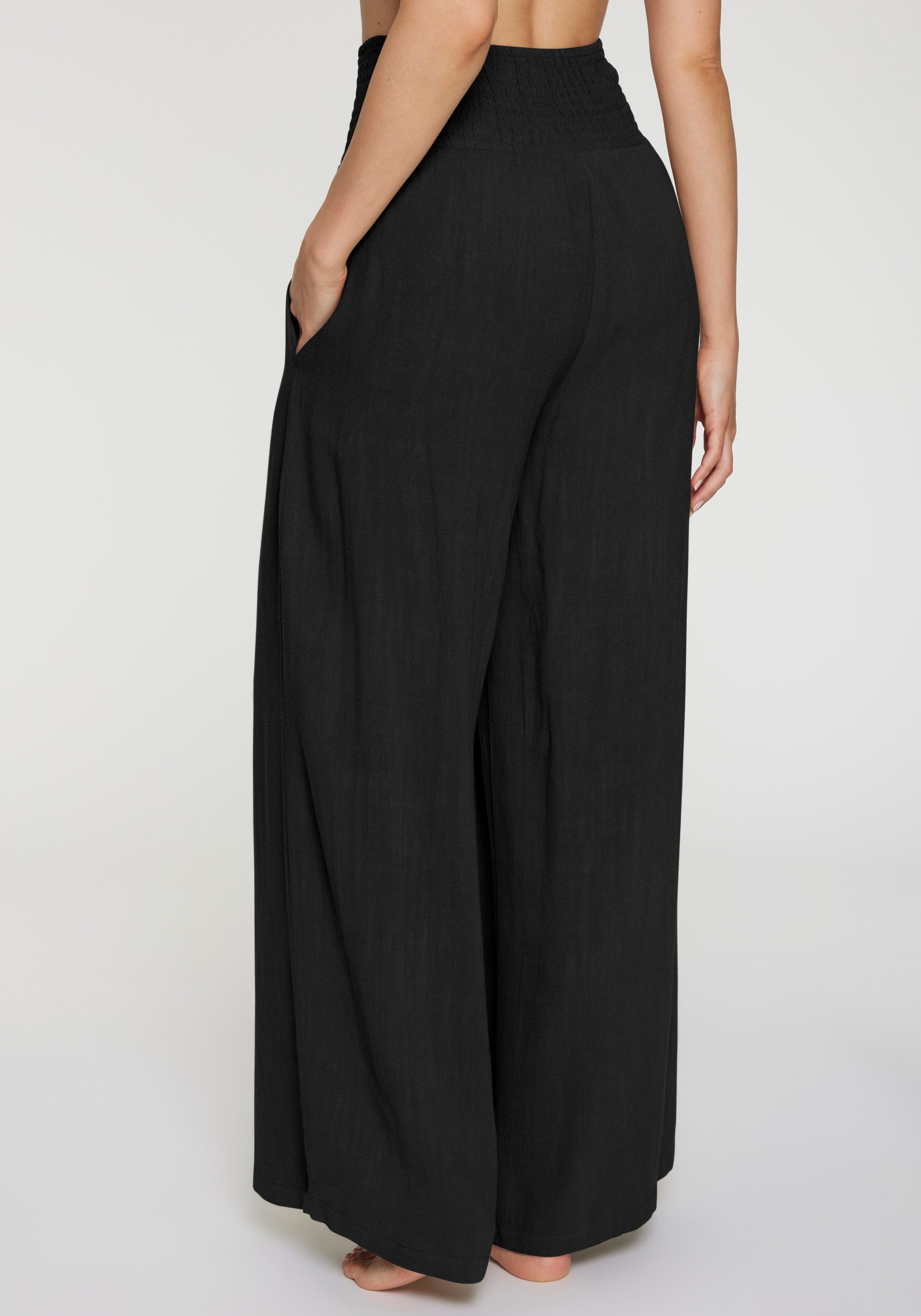 French Connection Leinenhose mit hohem Smokbund weite Palazzohose für den Sommer, lockere Schlupfhose, Strandhose – Bild 3 von 5